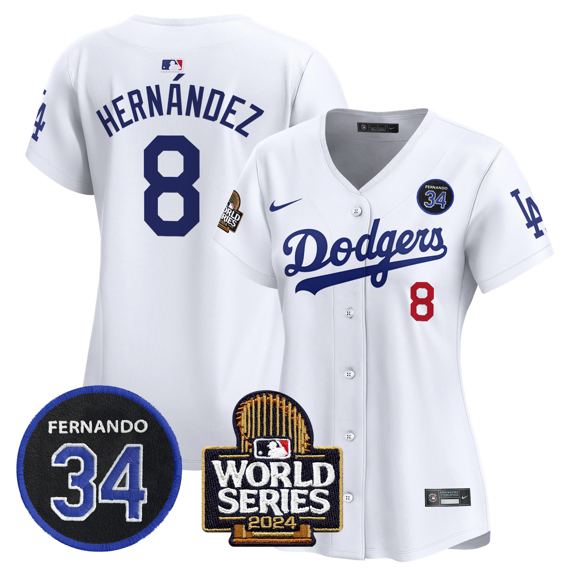Women's Dodgers Fernando Valenzuela & 2024 World Series Patch Vapor Premier Limited Jersey V2 - All Stitched