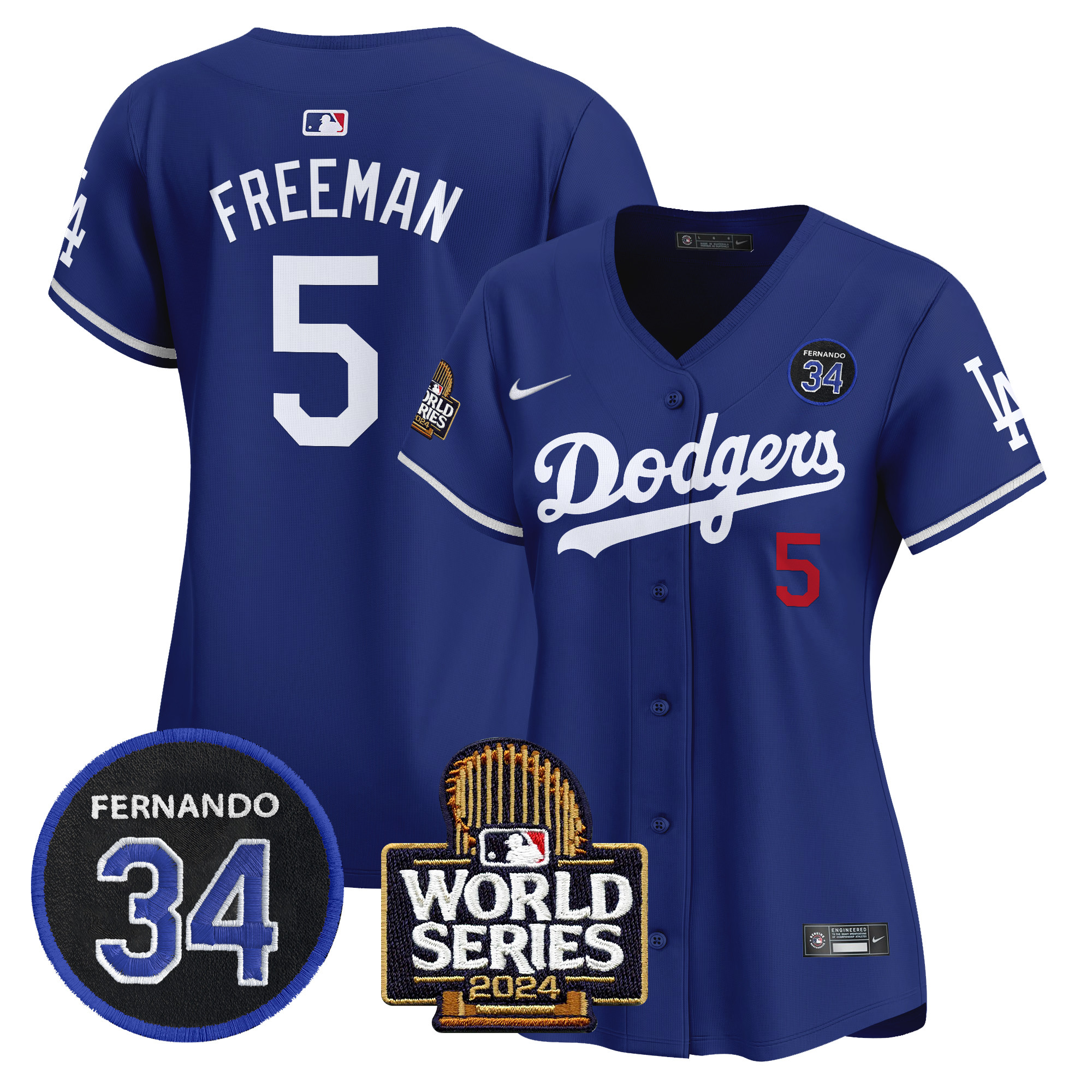 Women's Dodgers Fernando Valenzuela & 2024 World Series Patch Vapor Premier Limited Jersey V2 - All Stitched