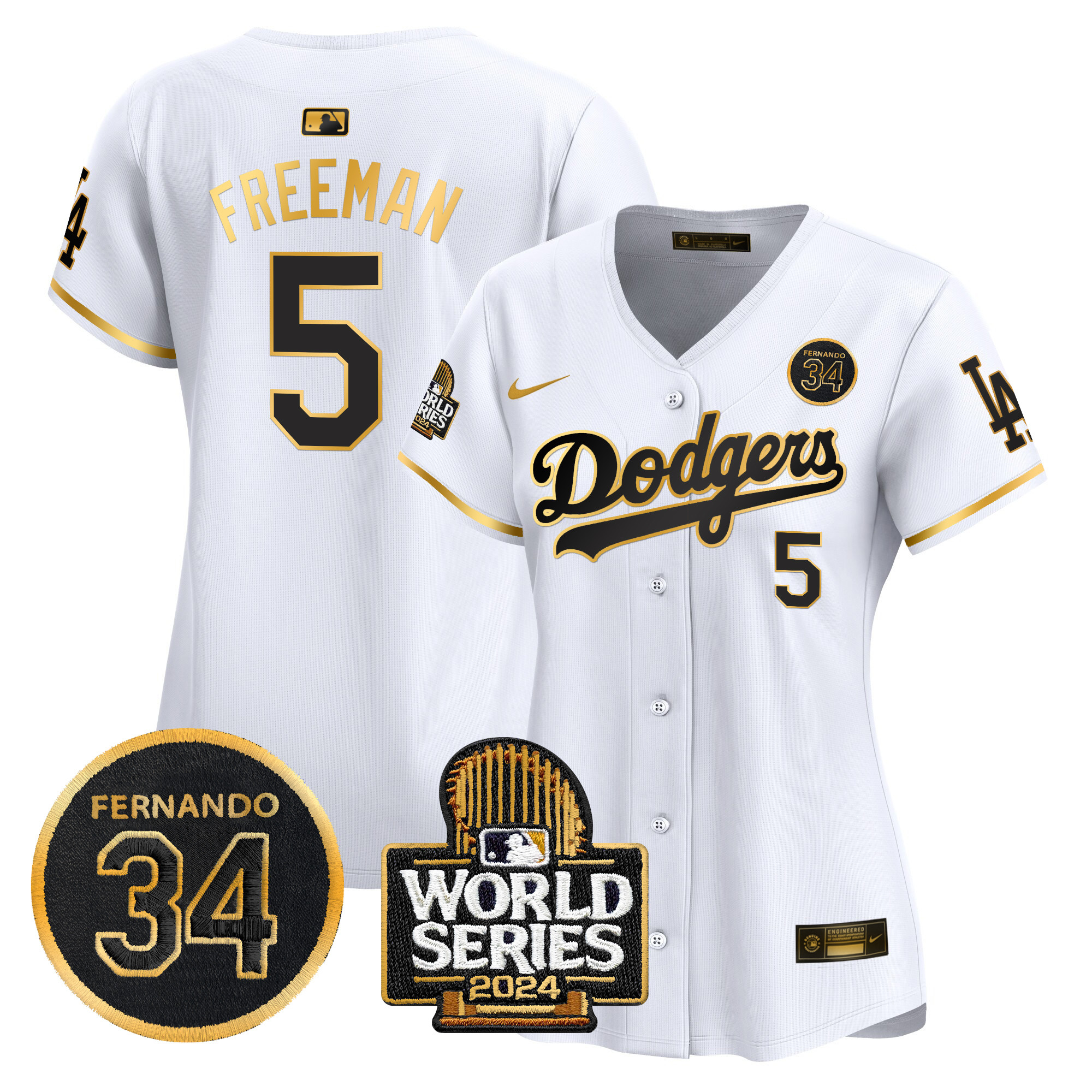 Women's Dodgers Fernando Valenzuela & 2024 World Series Patch Vapor Premier Limited Jersey V2 - All Stitched