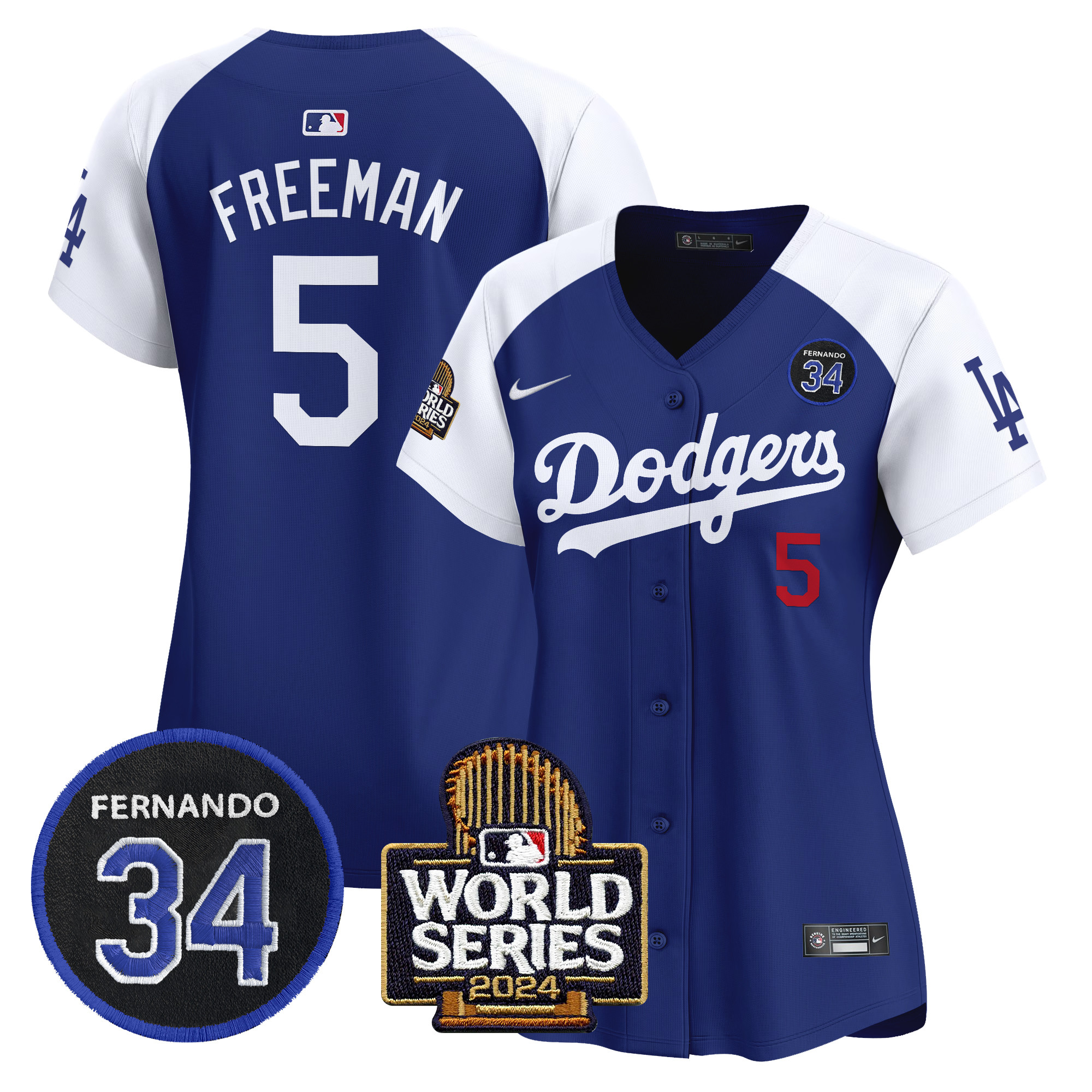 Women's Dodgers Fernando Valenzuela & 2024 World Series Patch Vapor Premier Limited Jersey V2 - All Stitched