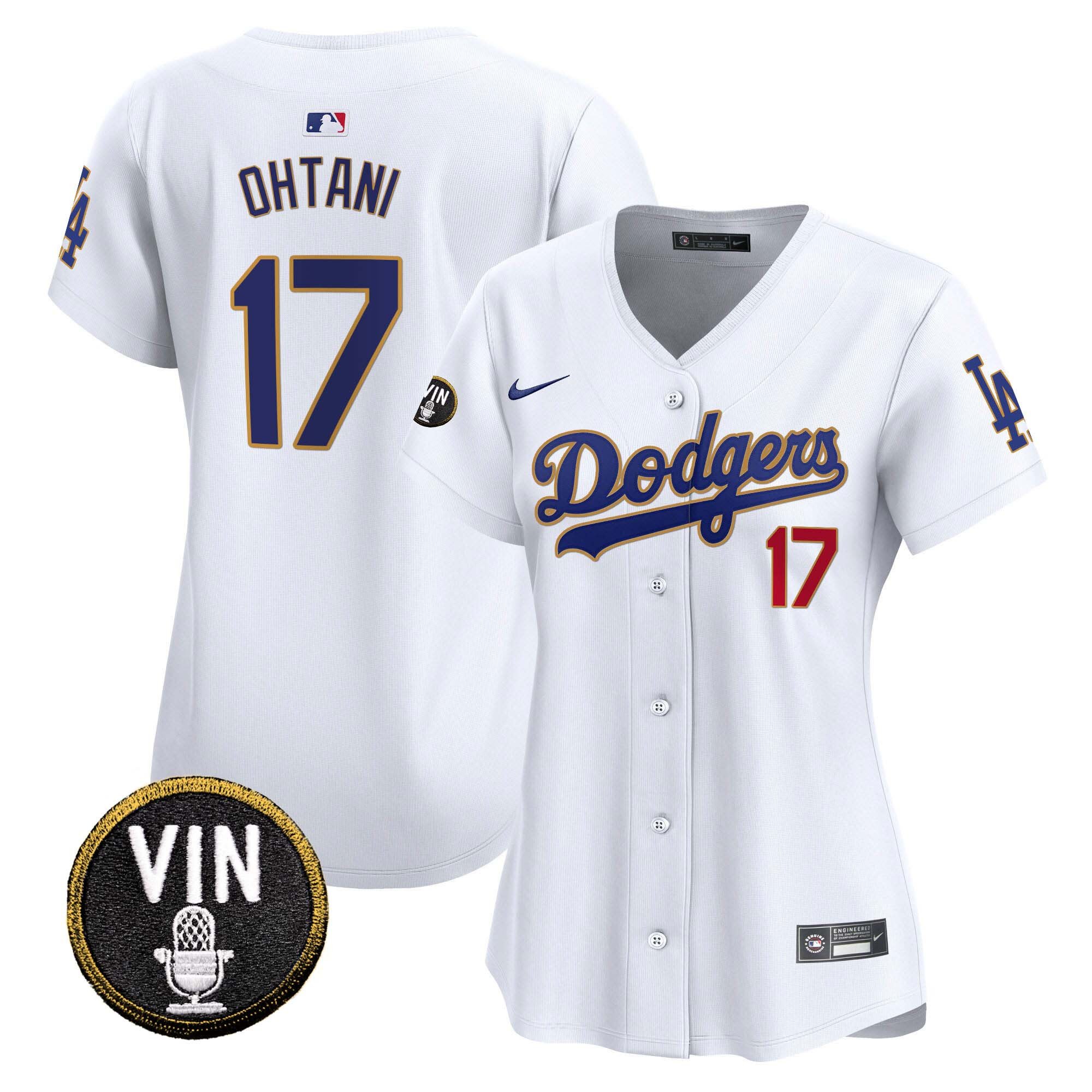 Women's Dodgers Vin Scully Patch Gold Trim Vapor Premier Limited Jersey - All Stitched