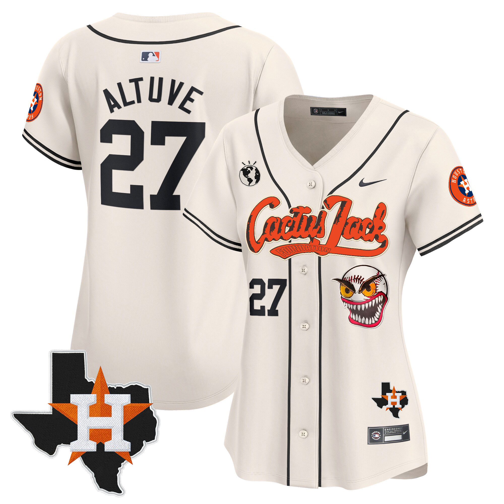 Women's Houston Astros Cactus Jack Patch Vapor Premier Limited Jersey V6 - Stitched