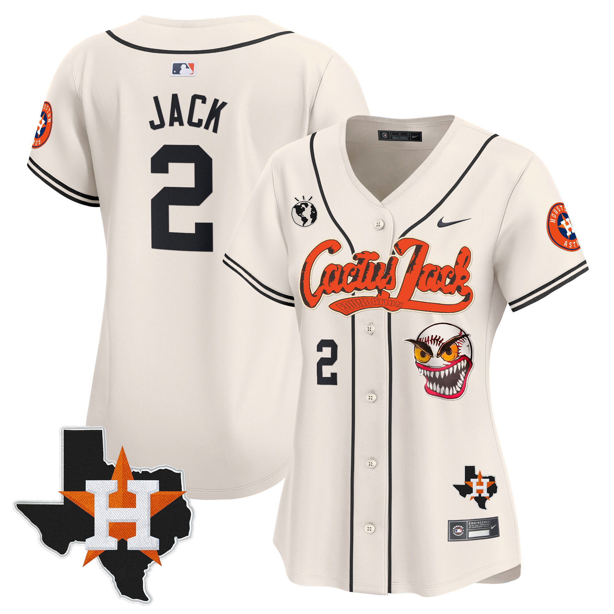Women's Houston Astros Cactus Jack Patch Vapor Premier Limited Jersey V6 - Stitched