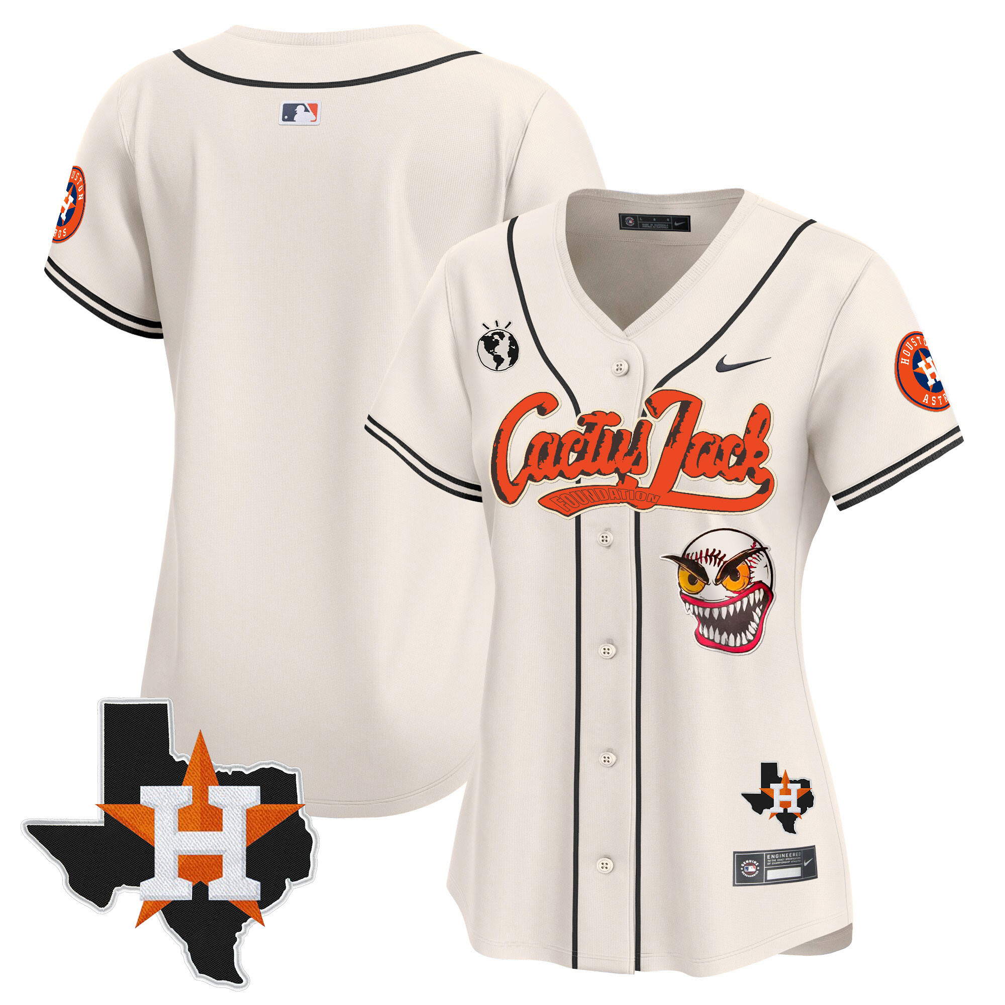 Women's Houston Astros Cactus Jack Patch Vapor Premier Limited Jersey V6 - Stitched