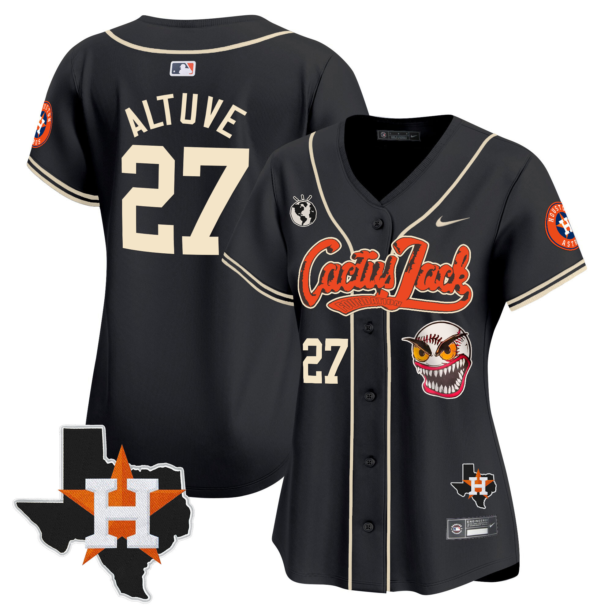 Women's Houston Astros Cactus Jack Patch Vapor Premier Limited Jersey V6 - Stitched
