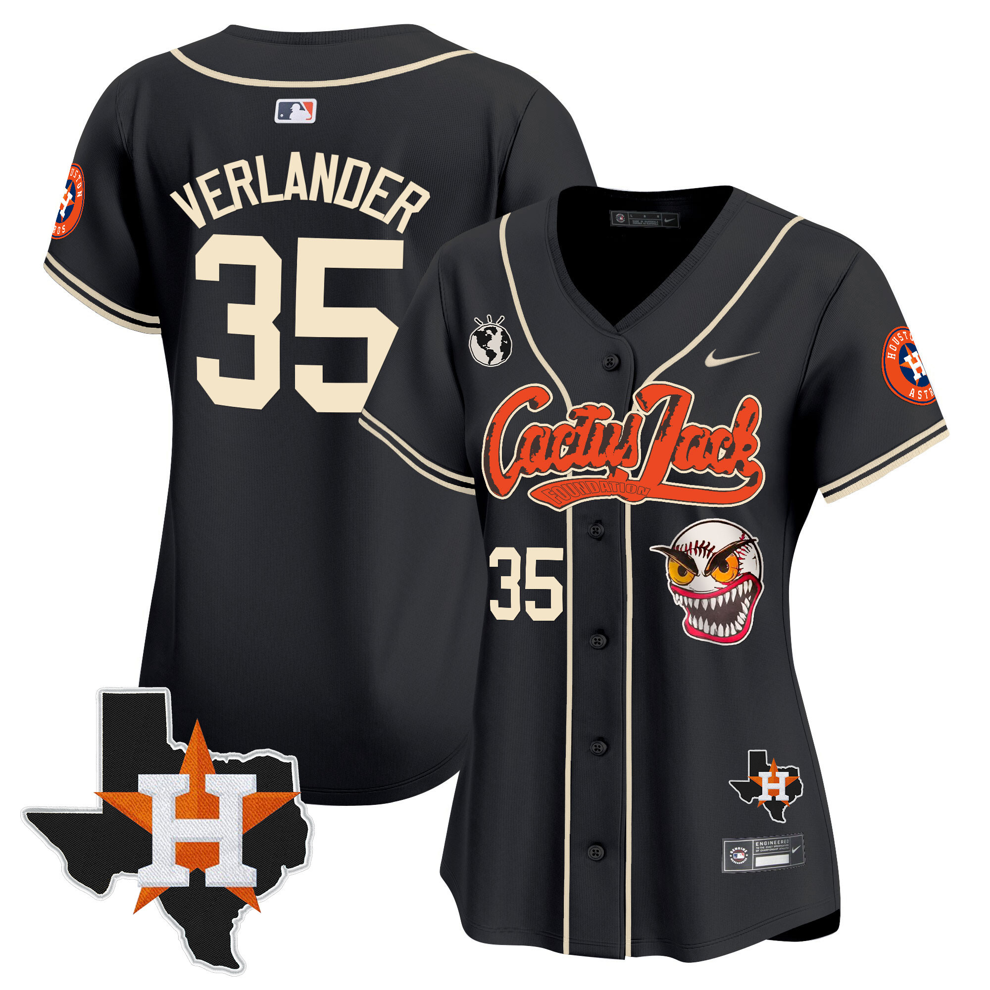 Women's Houston Astros Cactus Jack Patch Vapor Premier Limited Jersey V6 - Stitched