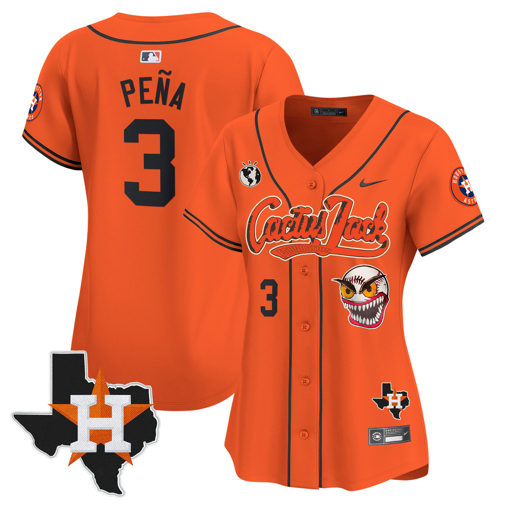 Women's Houston Astros Cactus Jack Patch Vapor Premier Limited Jersey V6 - Stitched