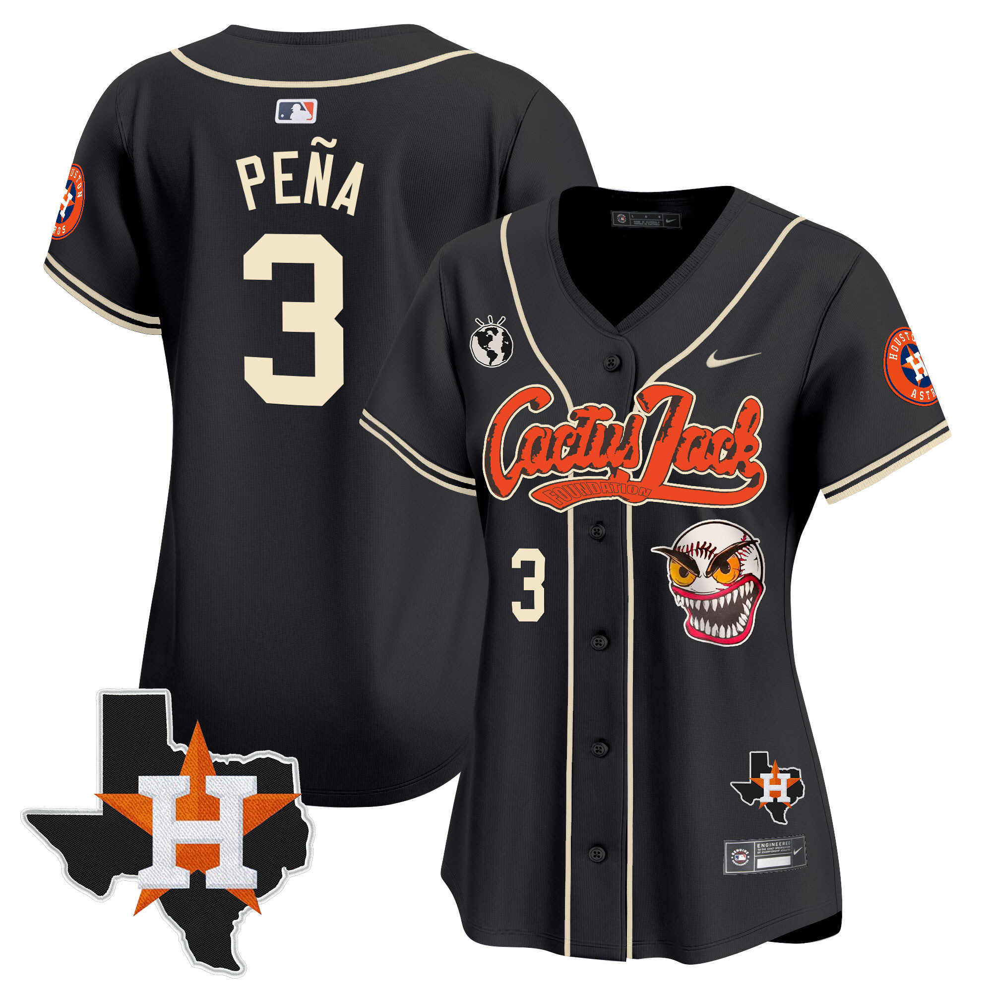 Women's Houston Astros Cactus Jack Patch Vapor Premier Limited Jersey V6 - Stitched