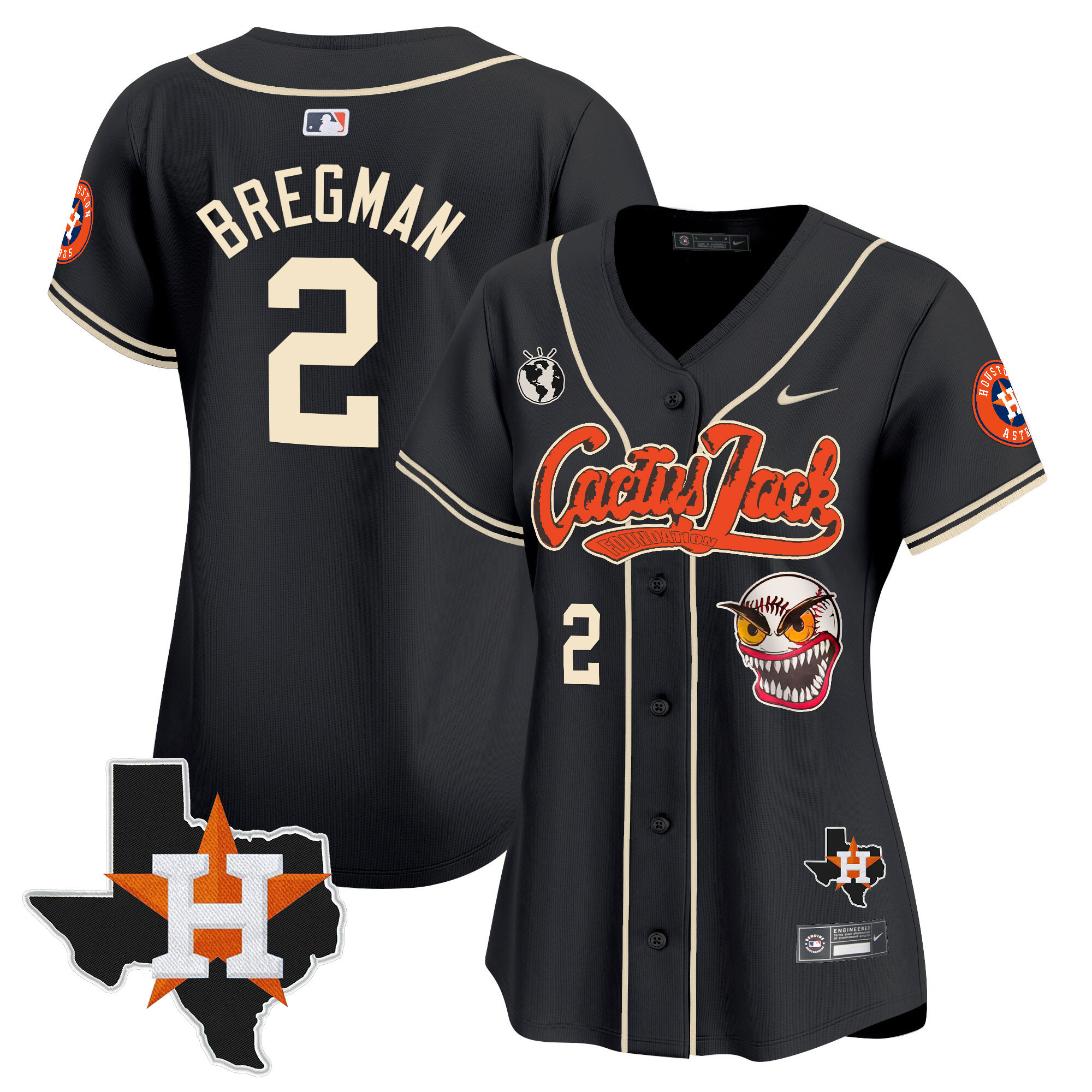 Women's Houston Astros Cactus Jack Patch Vapor Premier Limited Jersey V6 - Stitched