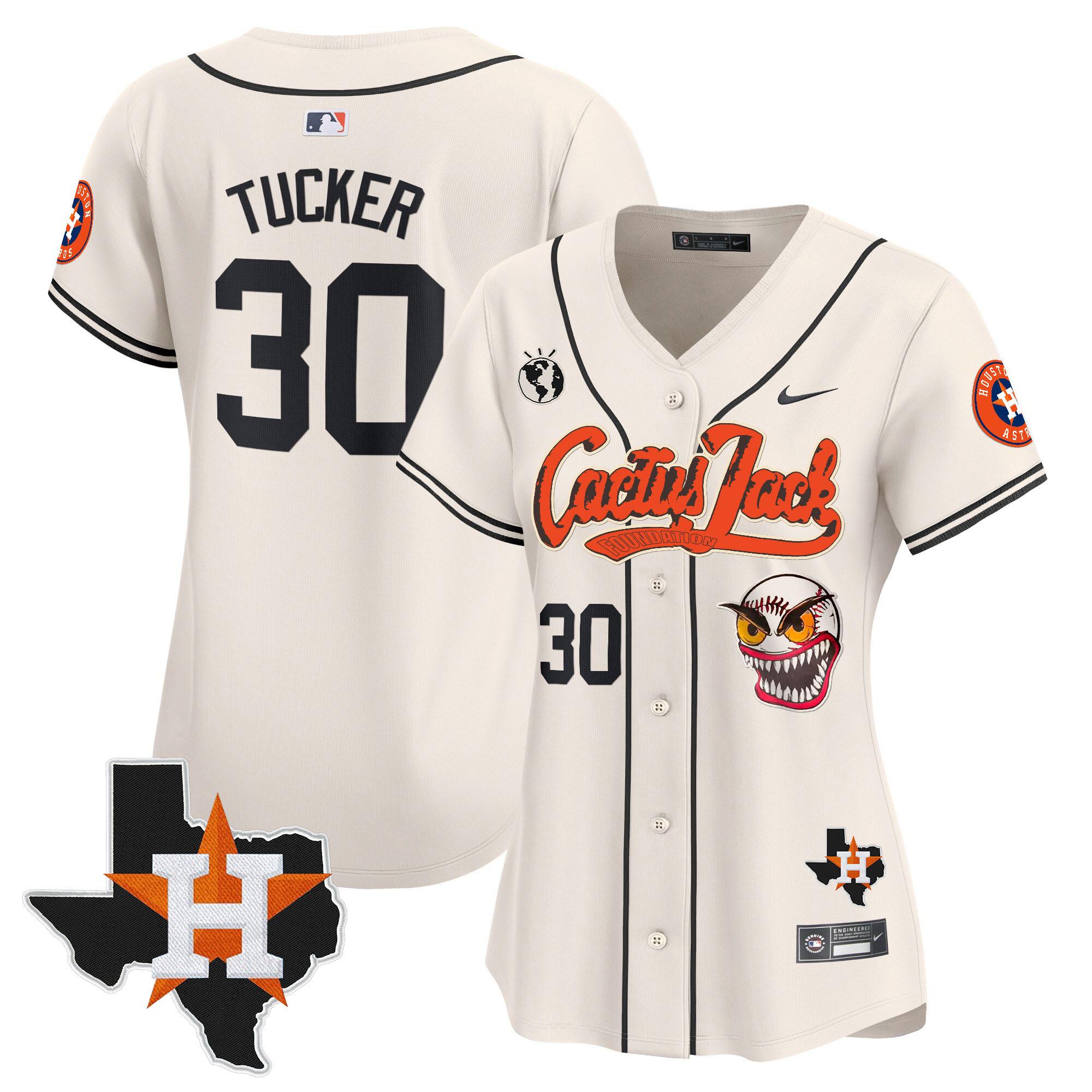 Women's Houston Astros Cactus Jack Patch Vapor Premier Limited Jersey V6 - Stitched