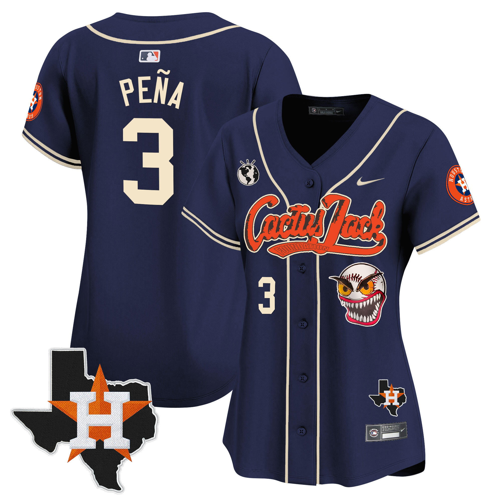 Women's Houston Astros Cactus Jack Patch Vapor Premier Limited Jersey V6 - Stitched