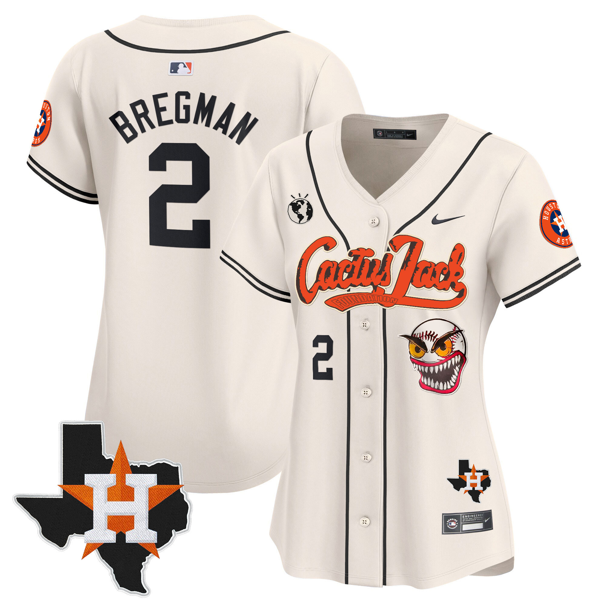 Women's Houston Astros Cactus Jack Patch Vapor Premier Limited Jersey V6 - Stitched