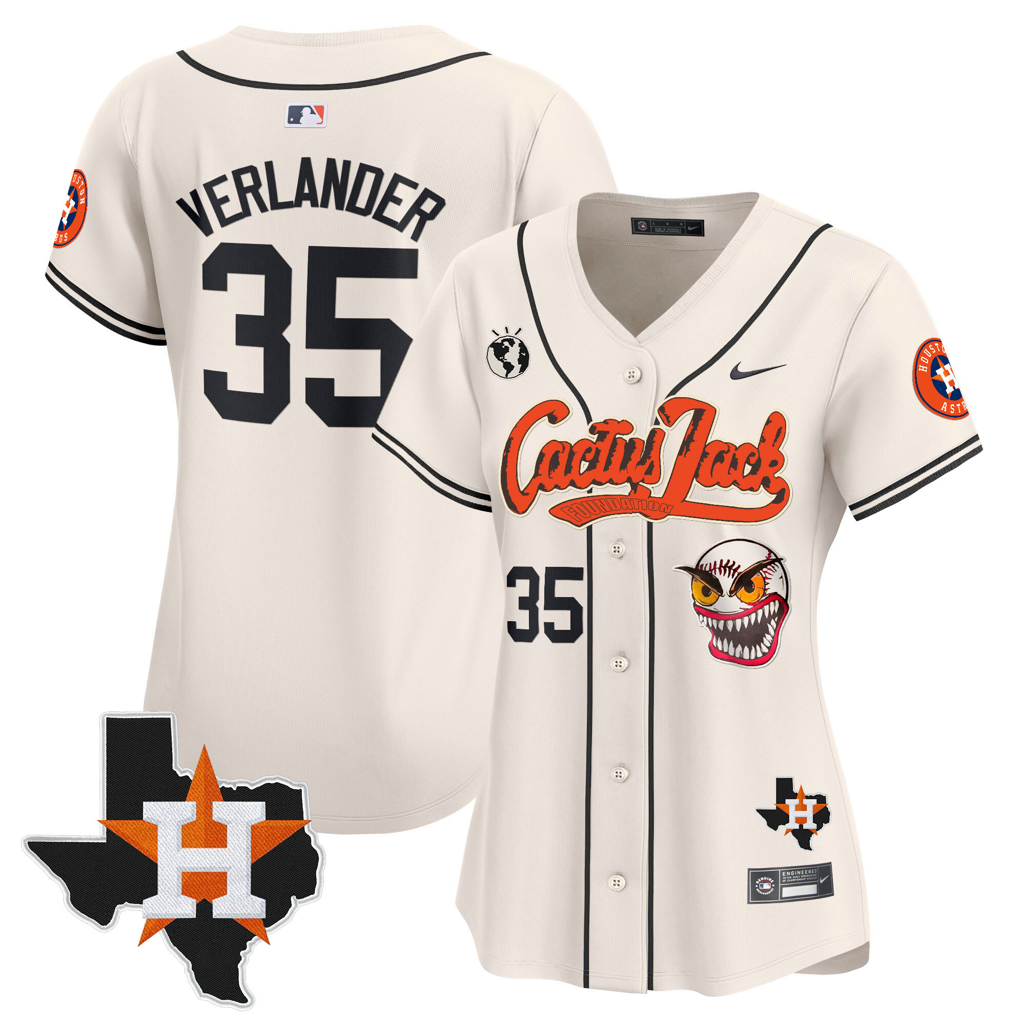 Women's Houston Astros Cactus Jack Patch Vapor Premier Limited Jersey V6 - Stitched