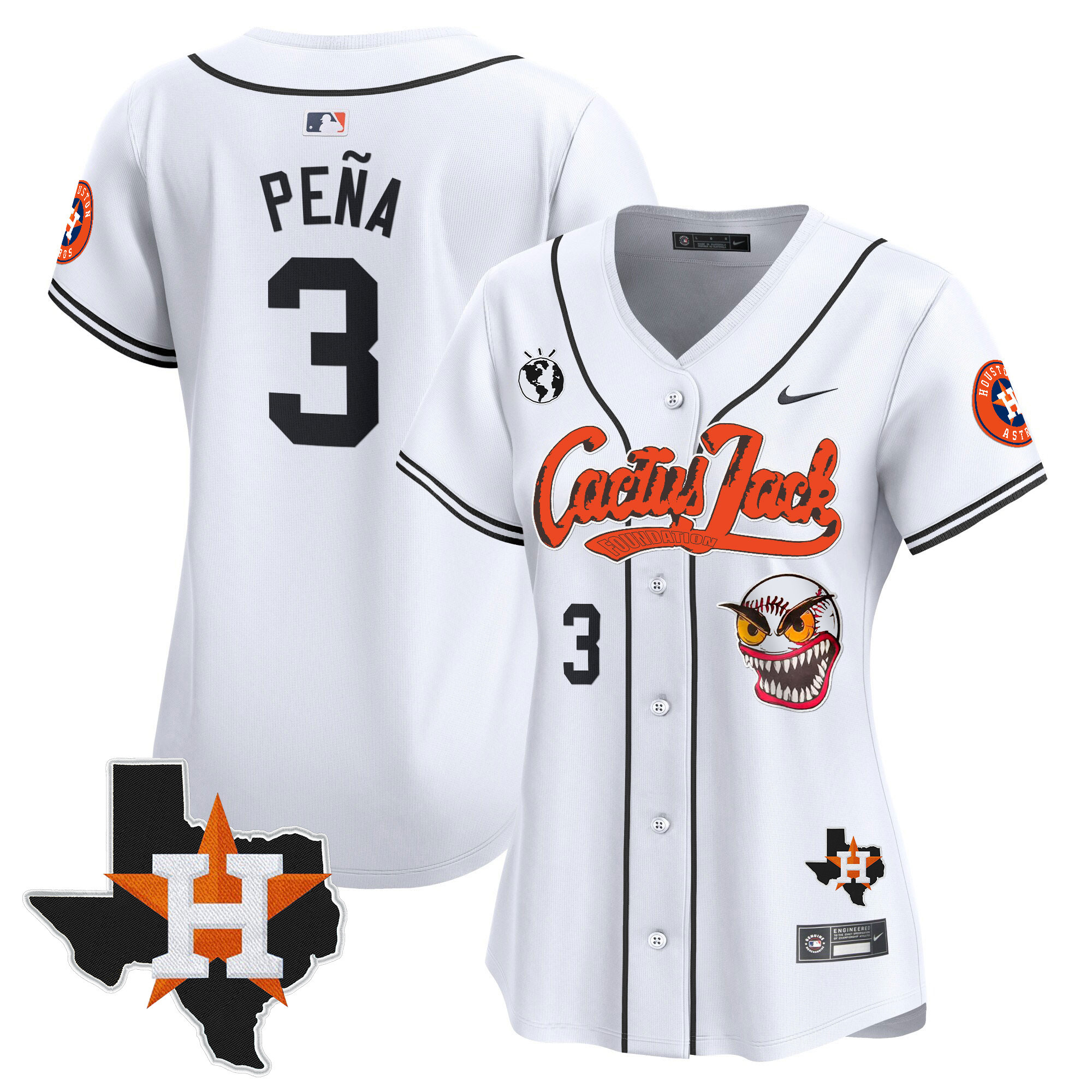 Women's Houston Astros Cactus Jack Patch Vapor Premier Limited Jersey V6 - Stitched