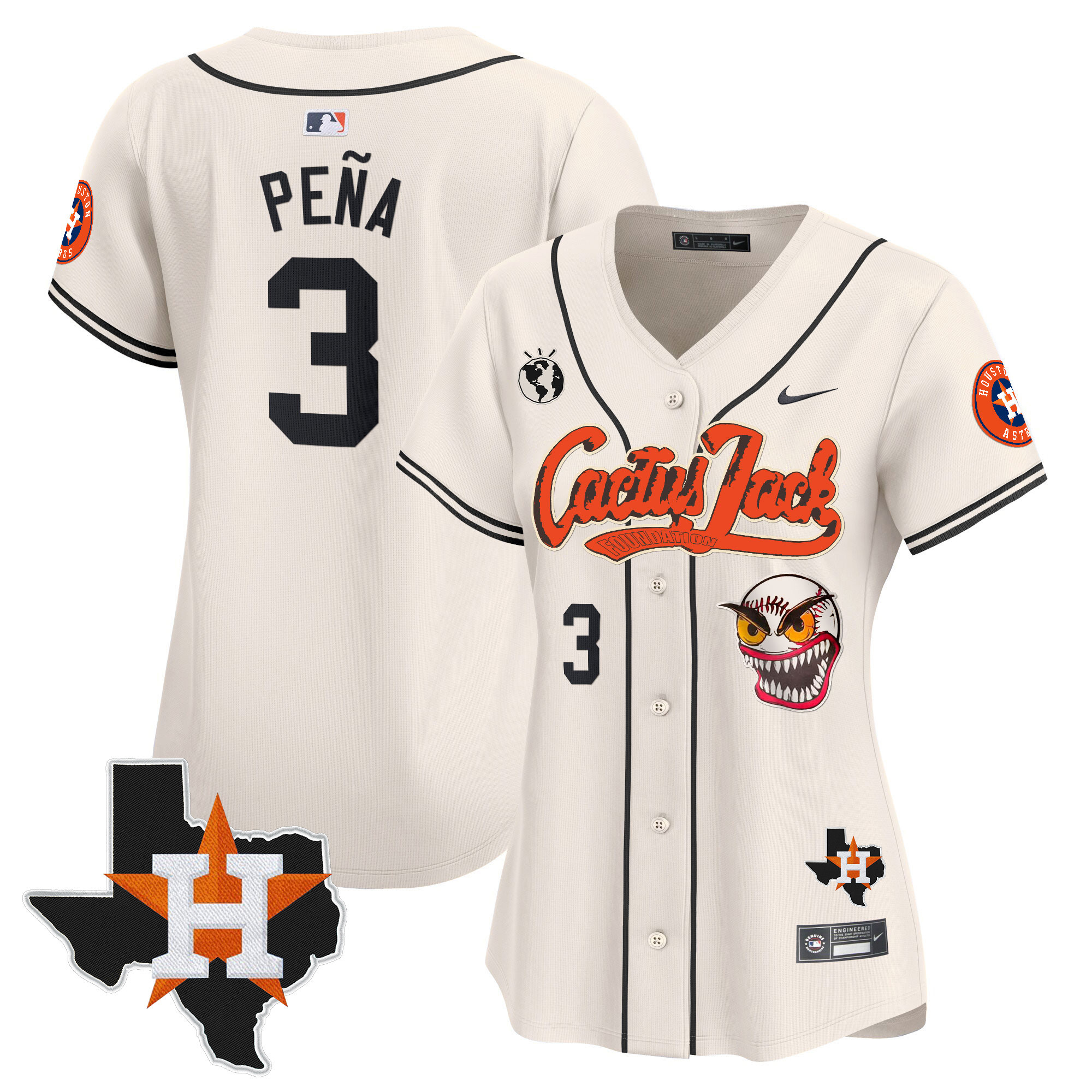 Women's Houston Astros Cactus Jack Patch Vapor Premier Limited Jersey V6 - Stitched
