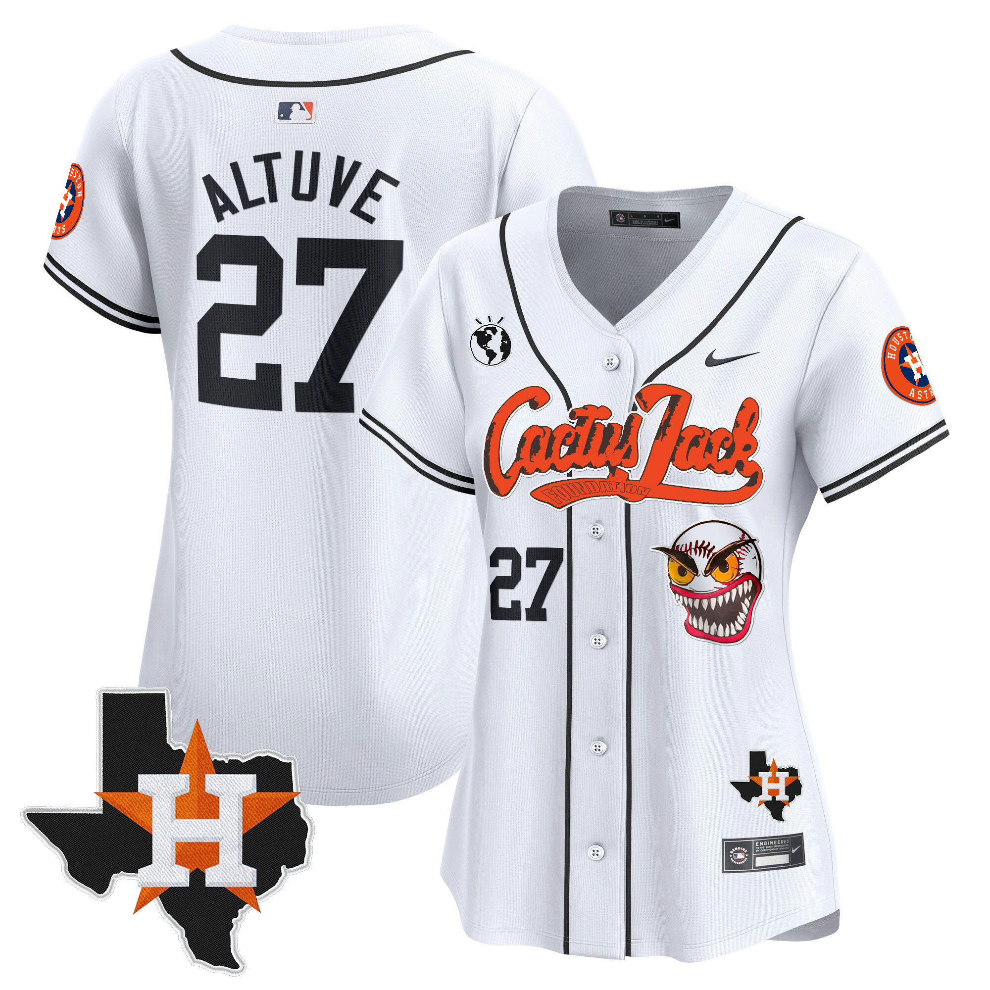 Women's Houston Astros Cactus Jack Patch Vapor Premier Limited Jersey V6 - Stitched