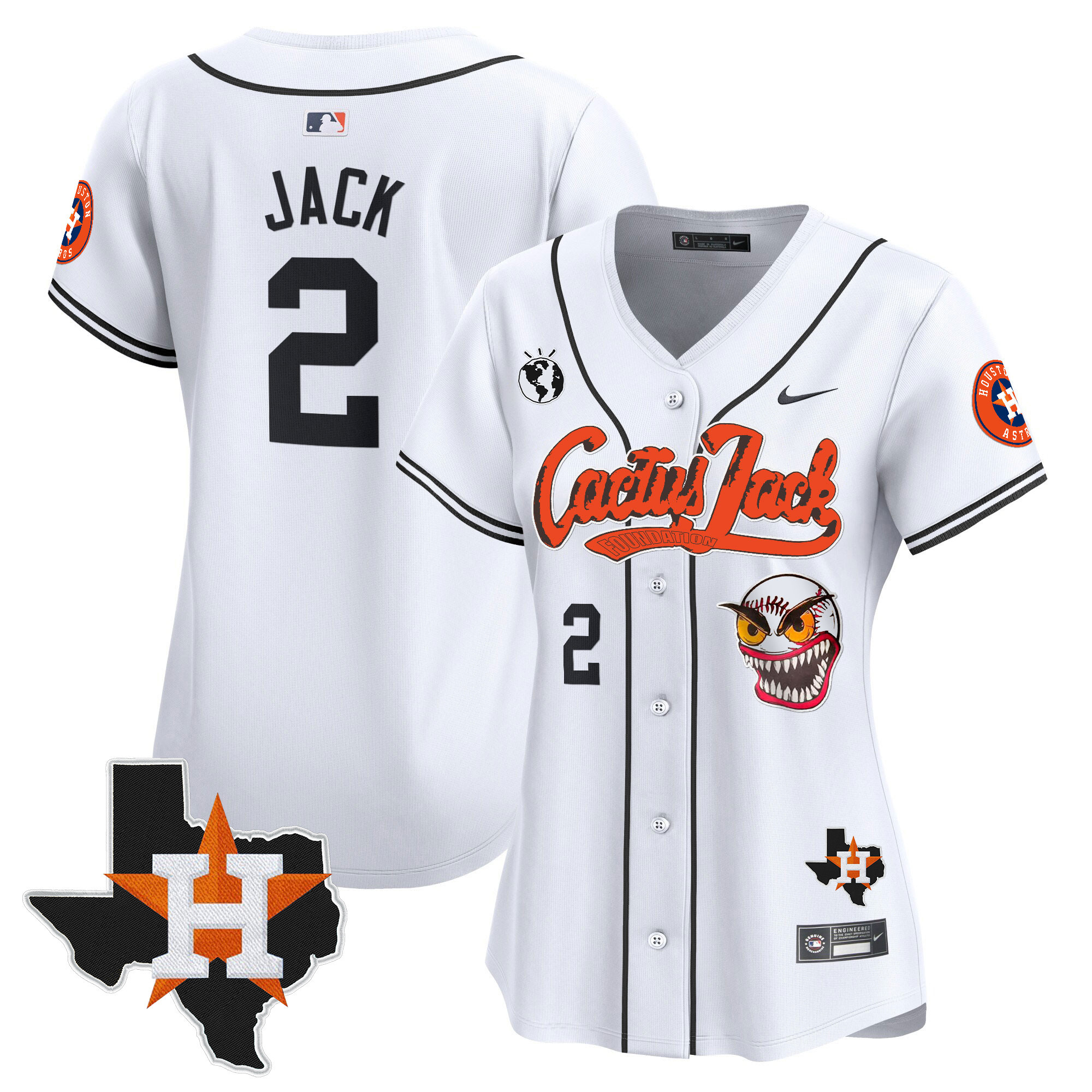 Women's Houston Astros Cactus Jack Patch Vapor Premier Limited Jersey V6 - Stitched