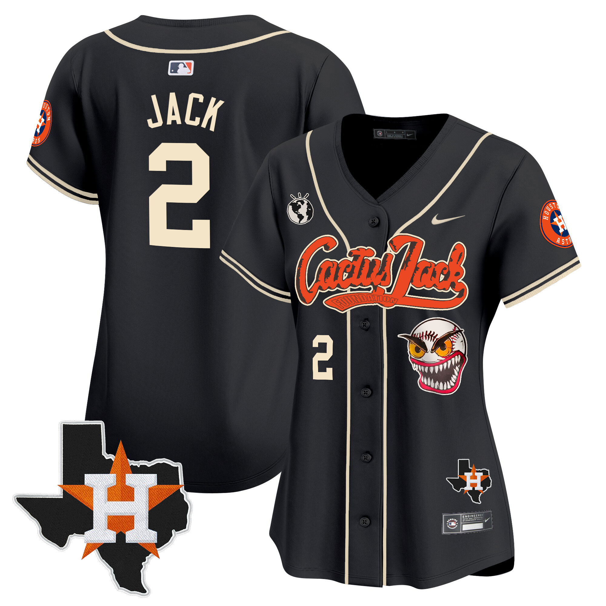 Women's Houston Astros Cactus Jack Patch Vapor Premier Limited Jersey V6 - Stitched