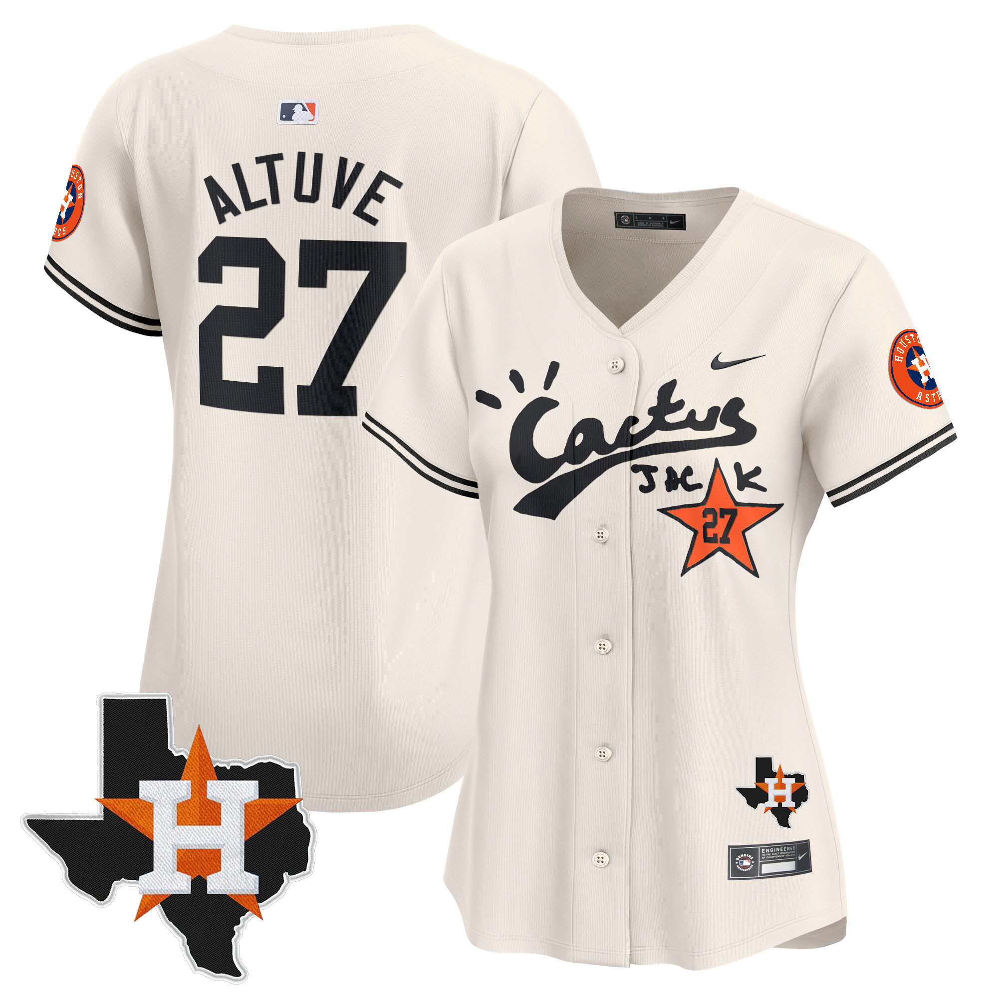 Women's Houston Astros Cactus Jack Patch Vapor Premier Limited Jersey V7 - Stitched