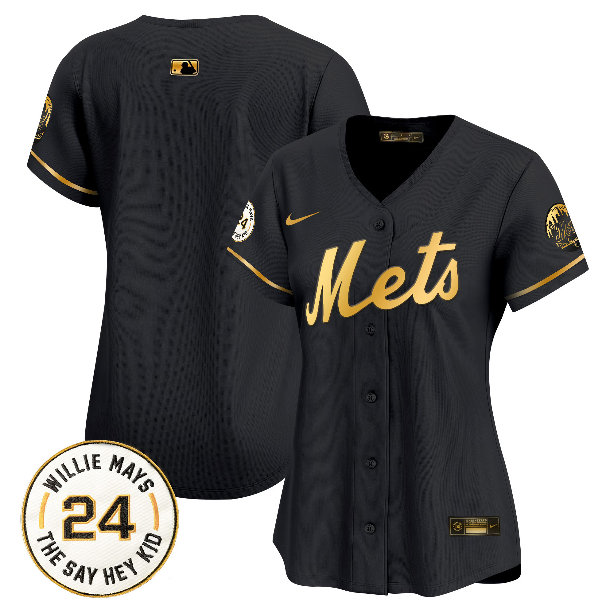 Women's Mets Willie Mays Patch Vapor Premier Limited Jersey - All Stitched