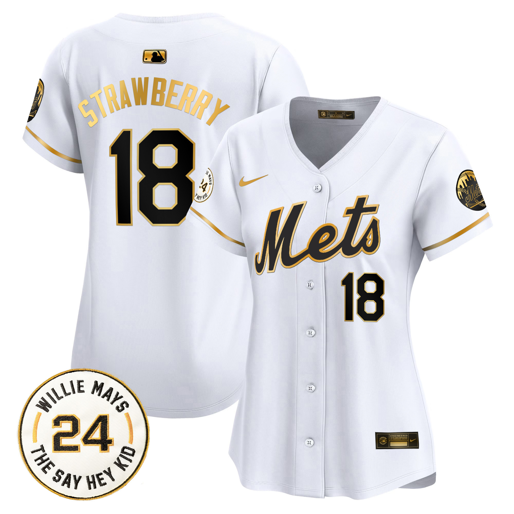 Women's Mets Willie Mays Patch Vapor Premier Limited Jersey - All Stitched