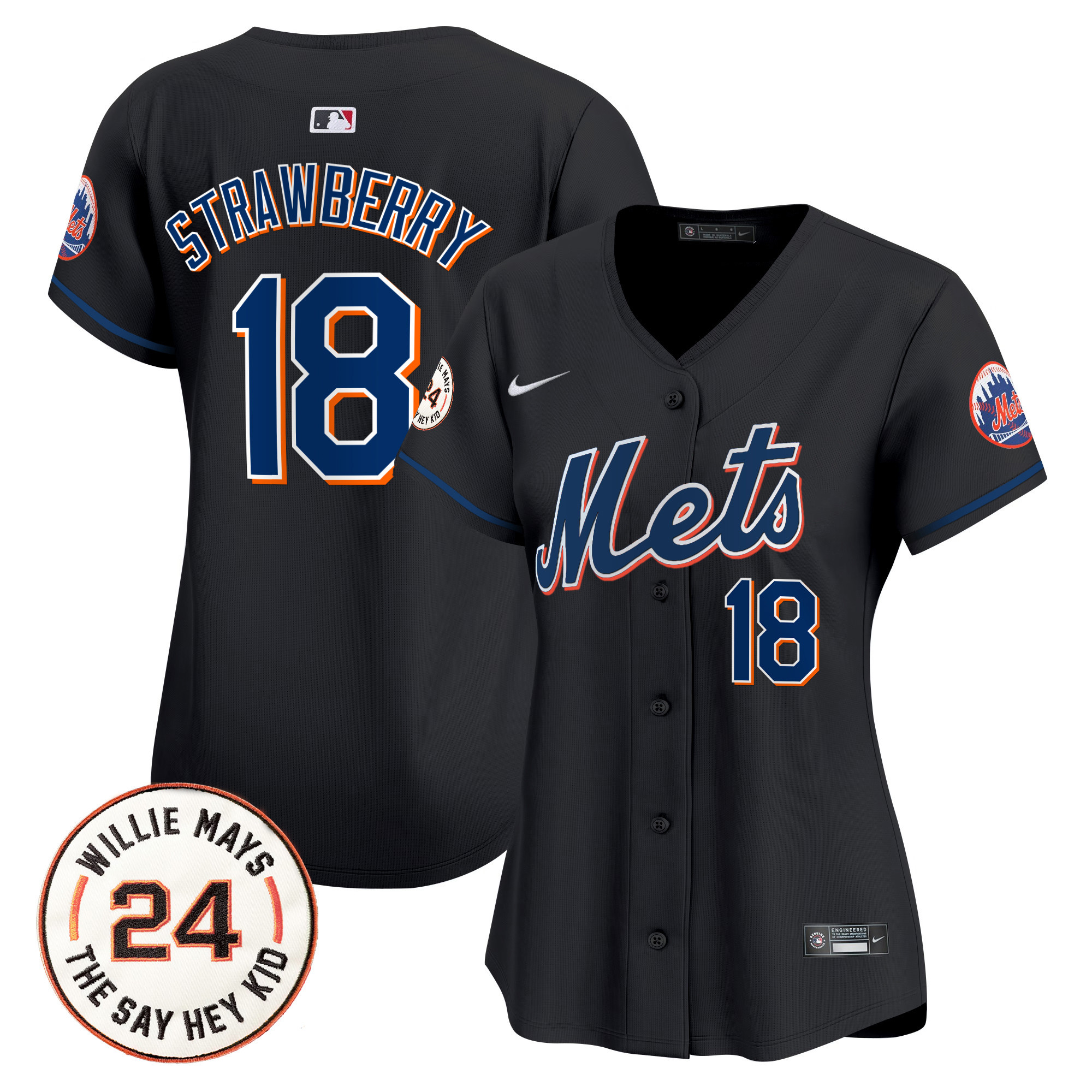 Women's Mets Willie Mays Patch Vapor Premier Limited Jersey - All Stitched