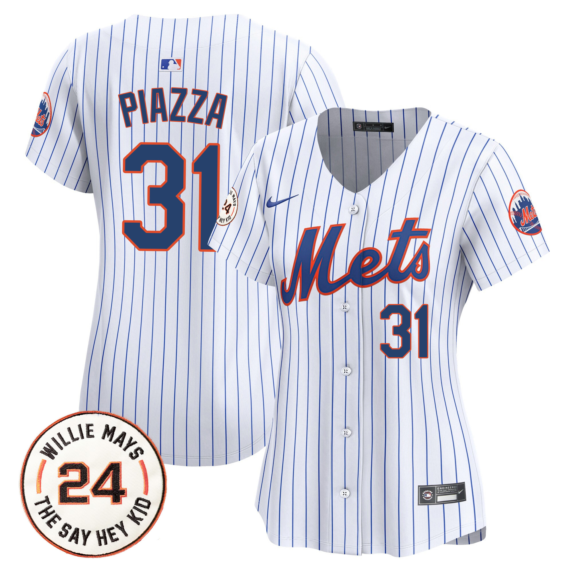 Women's Mets Willie Mays Patch Vapor Premier Limited Jersey - All Stitched