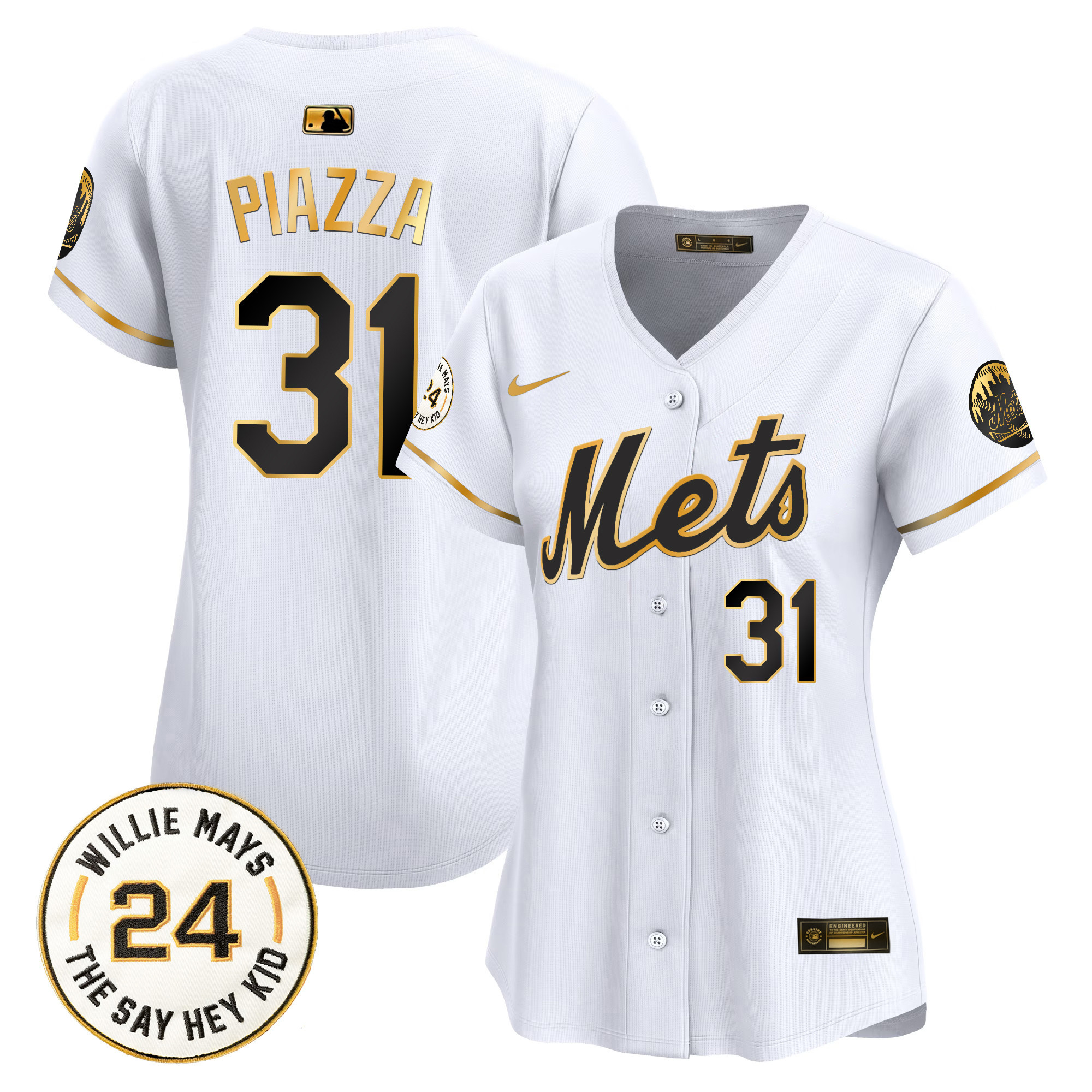 Women's Mets Willie Mays Patch Vapor Premier Limited Jersey - All Stitched