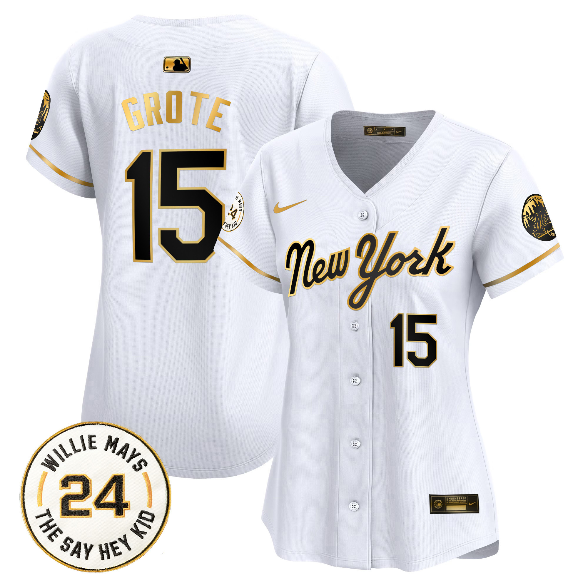Women's Mets Willie Mays Patch Vapor Premier Limited Jersey - All Stitched