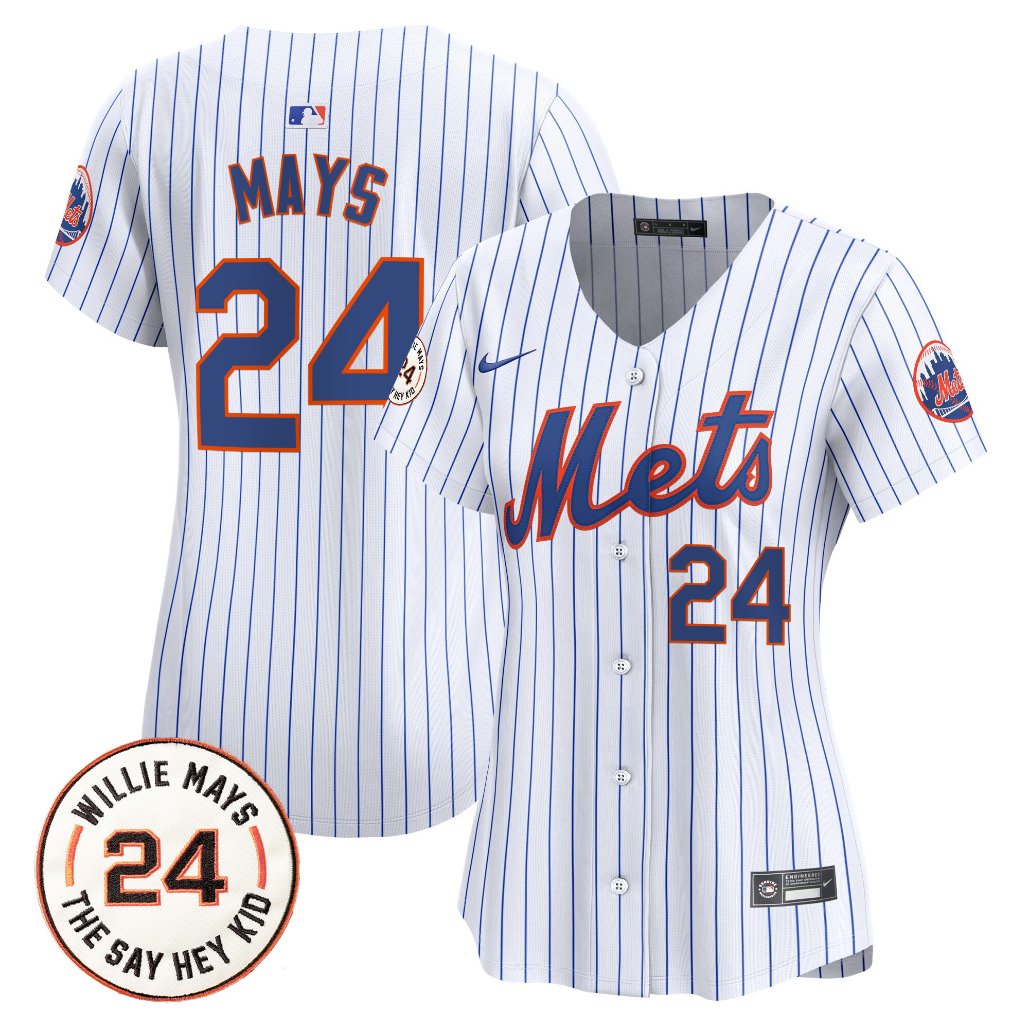 Women's Mets Willie Mays Patch Vapor Premier Limited Jersey - All Stitched