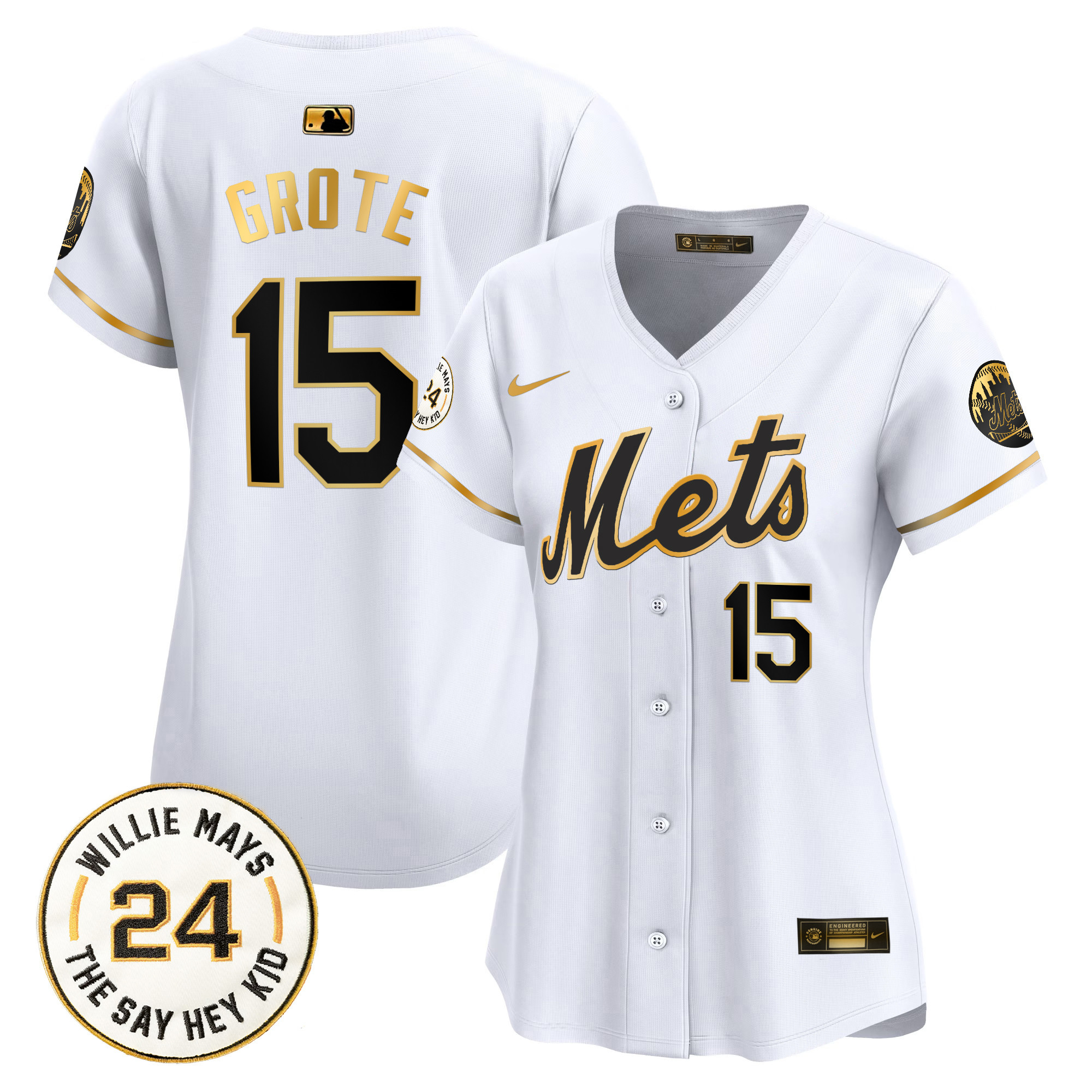 Women's Mets Willie Mays Patch Vapor Premier Limited Jersey - All Stitched