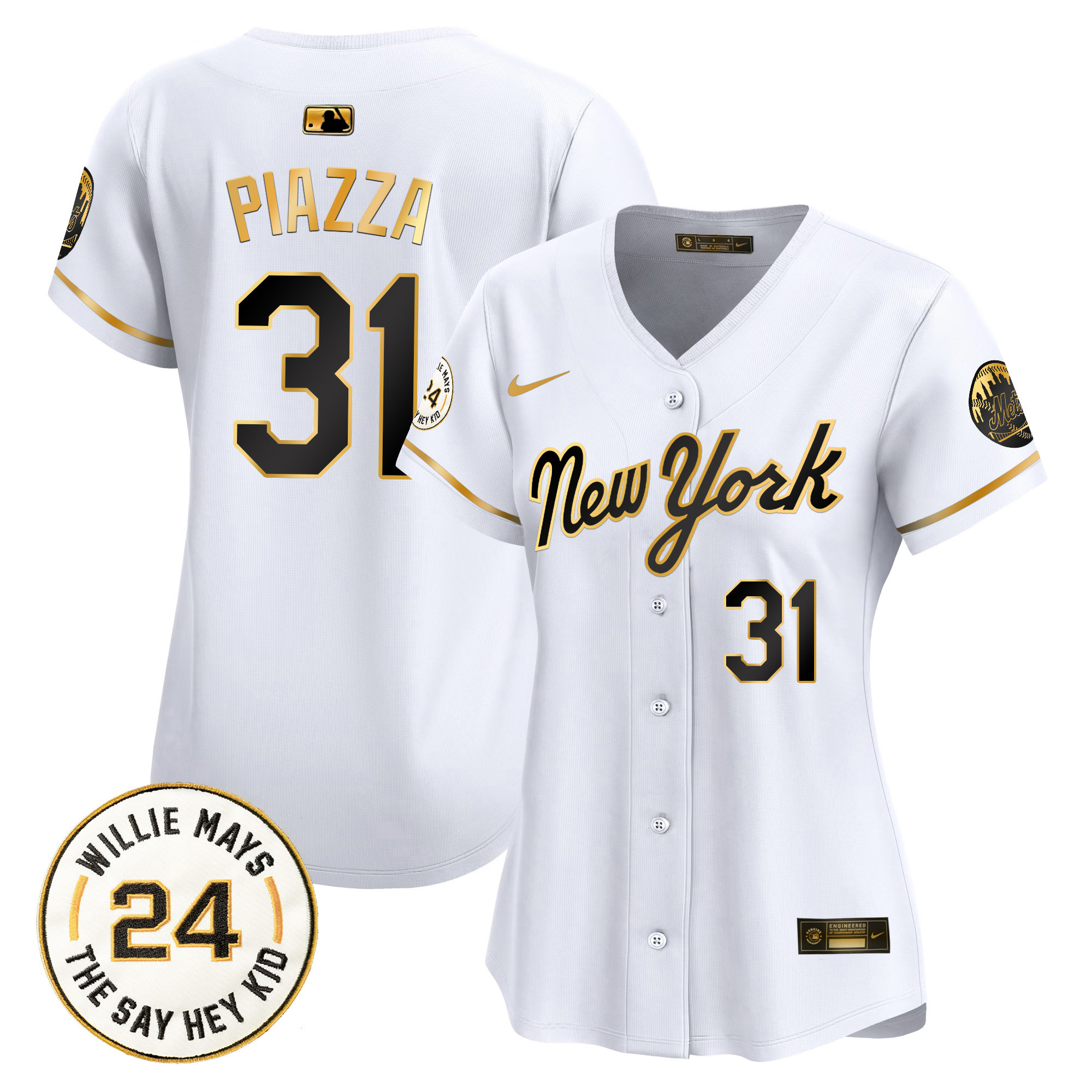 Women's Mets Willie Mays Patch Vapor Premier Limited Jersey - All Stitched