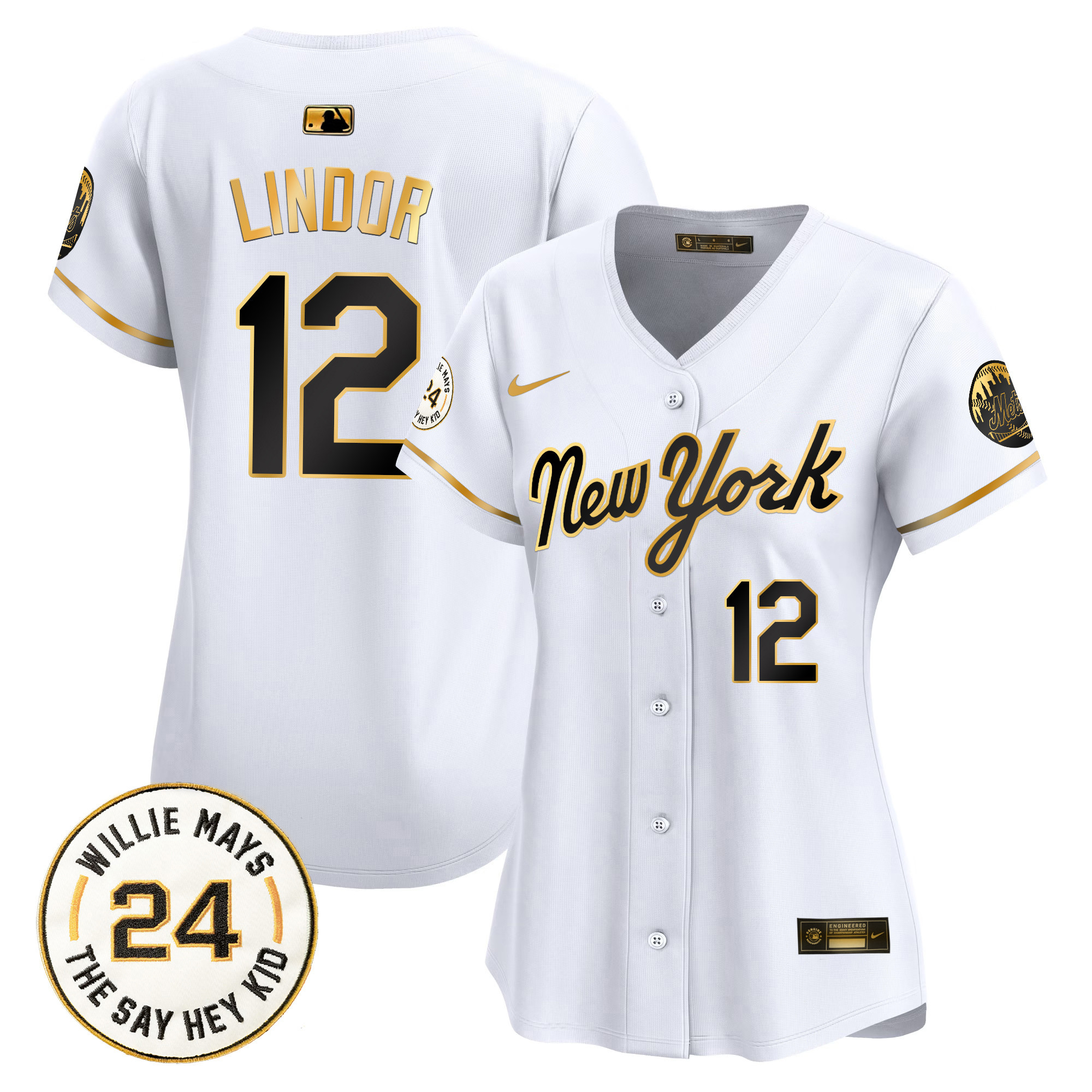 Women's Mets Willie Mays Patch Vapor Premier Limited Jersey - All Stitched