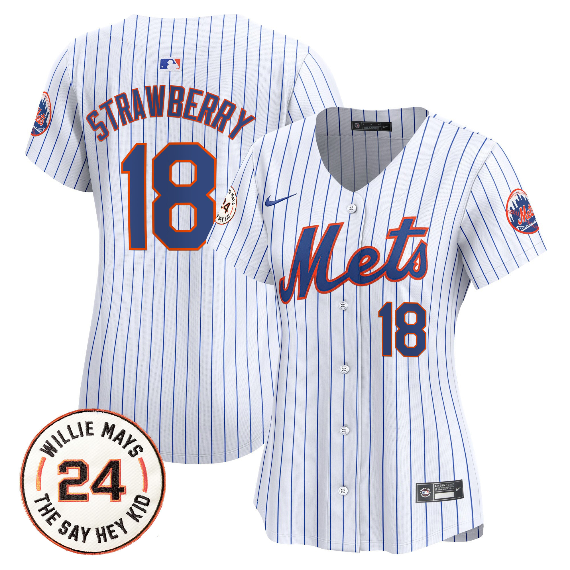Women's Mets Willie Mays Patch Vapor Premier Limited Jersey - All Stitched