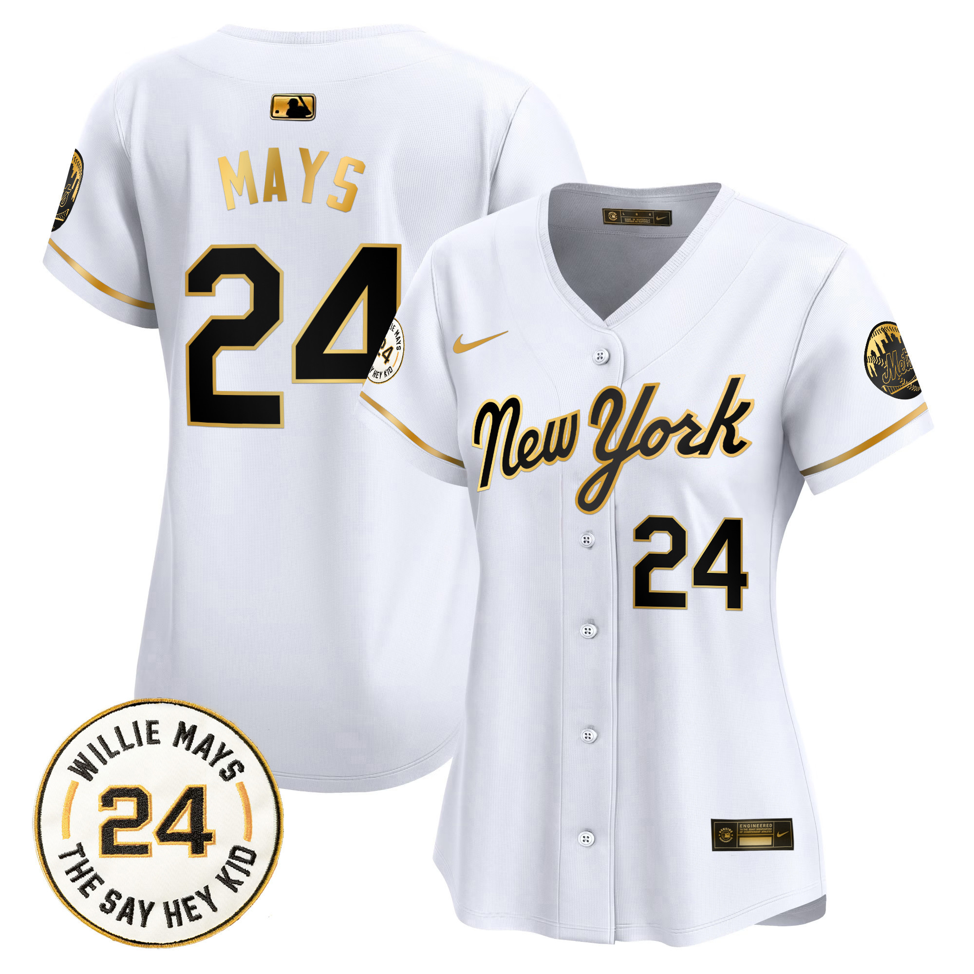 Women's Mets Willie Mays Patch Vapor Premier Limited Jersey - All Stitched