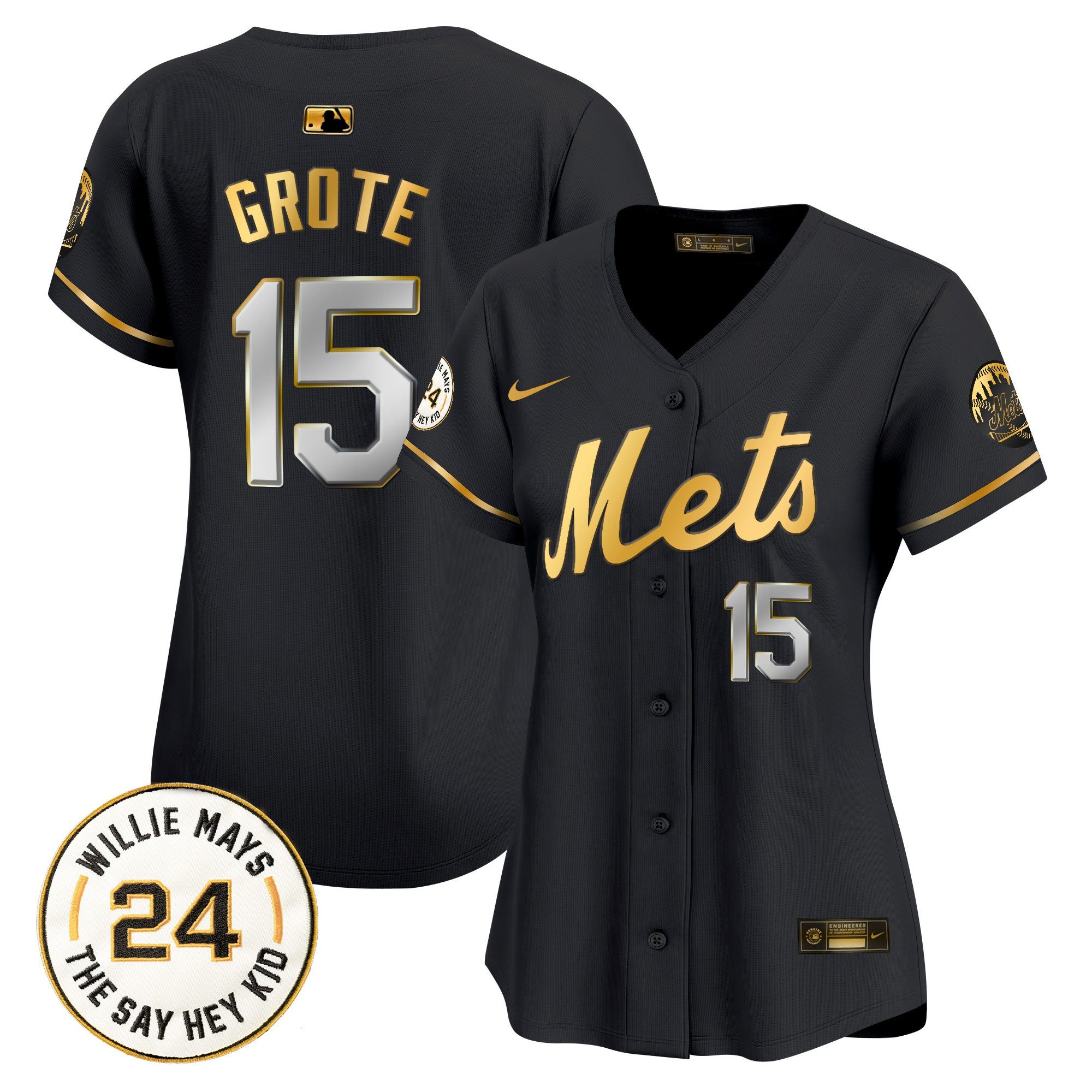 Women's Mets Willie Mays Patch Vapor Premier Limited Jersey - All Stitched
