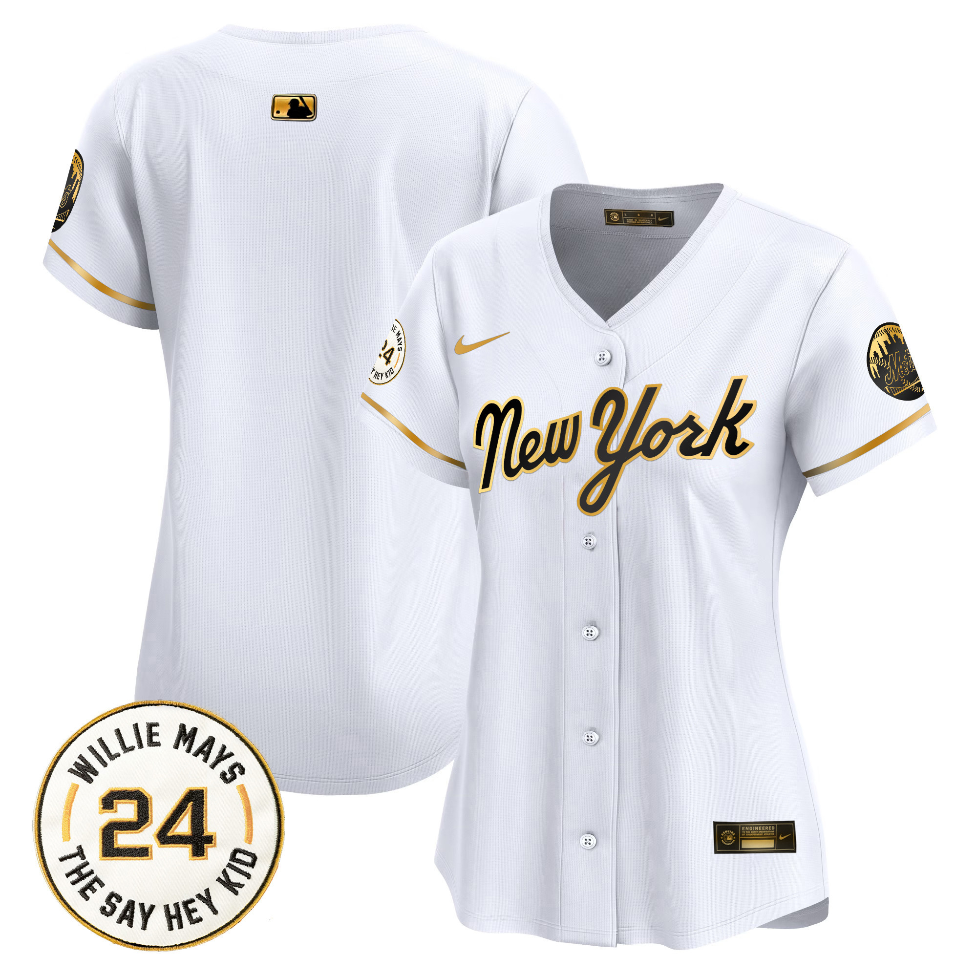 Women's Mets Willie Mays Patch Vapor Premier Limited Jersey - All Stitched