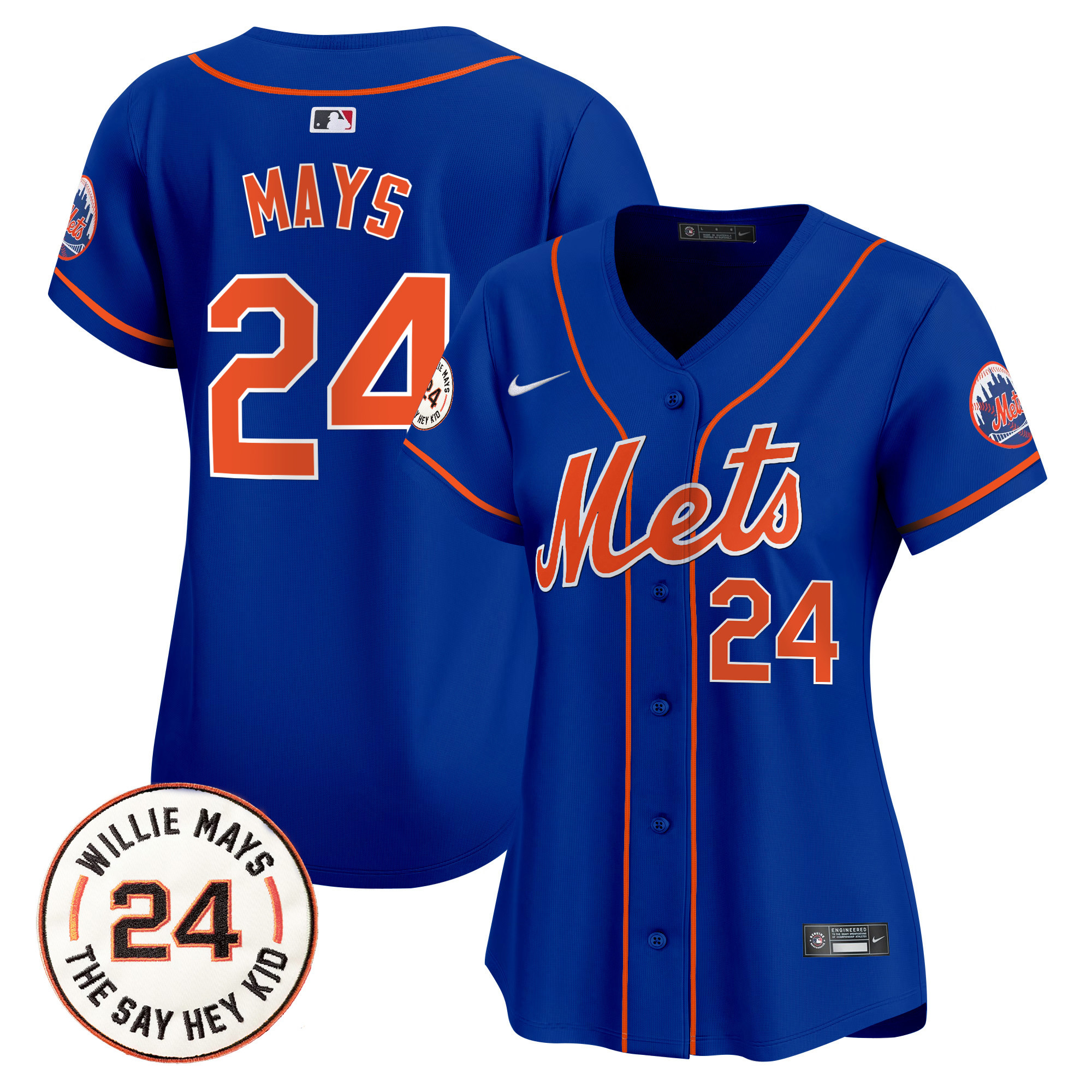 Women's Mets Willie Mays Patch Vapor Premier Limited Jersey - All Stitched