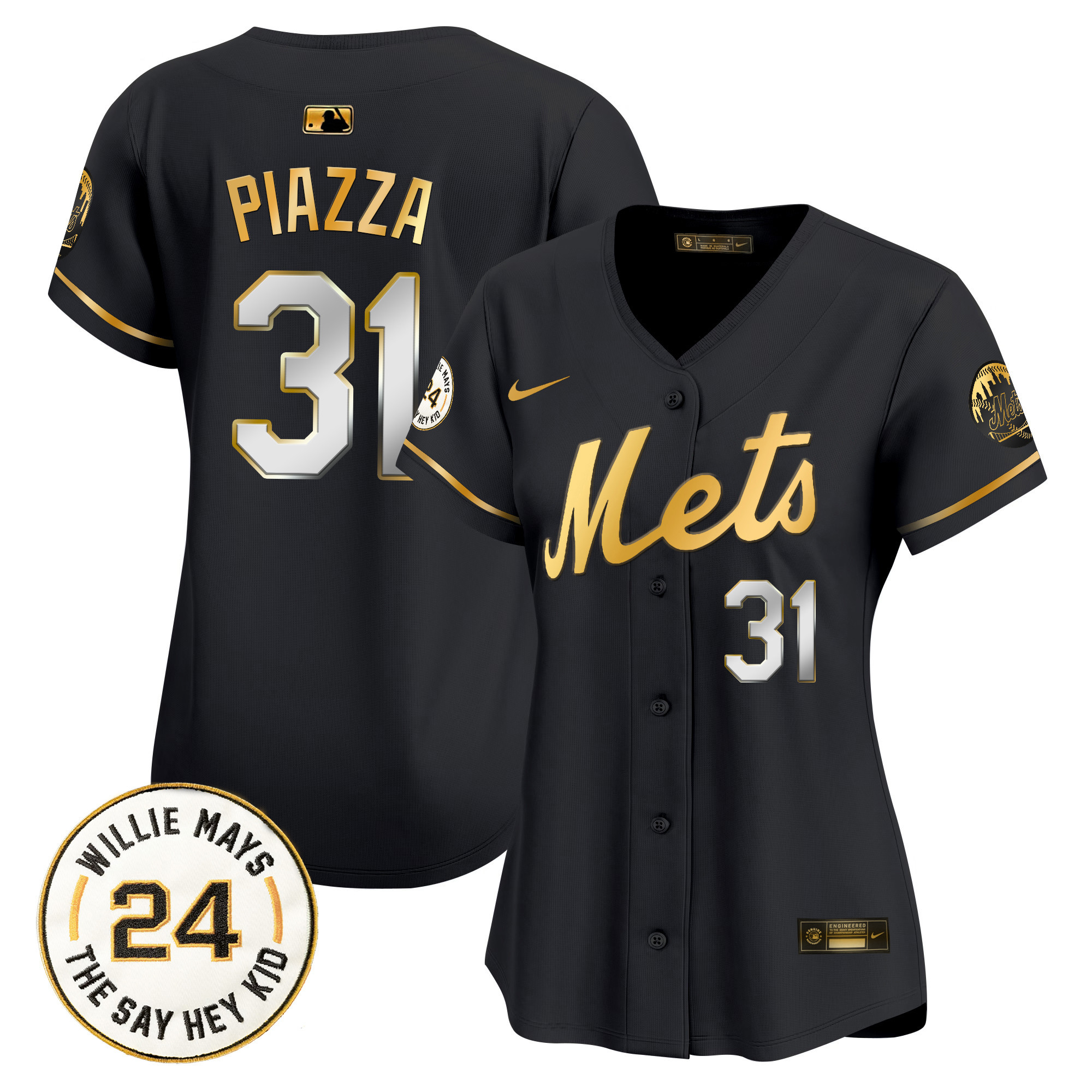 Women's Mets Willie Mays Patch Vapor Premier Limited Jersey - All Stitched