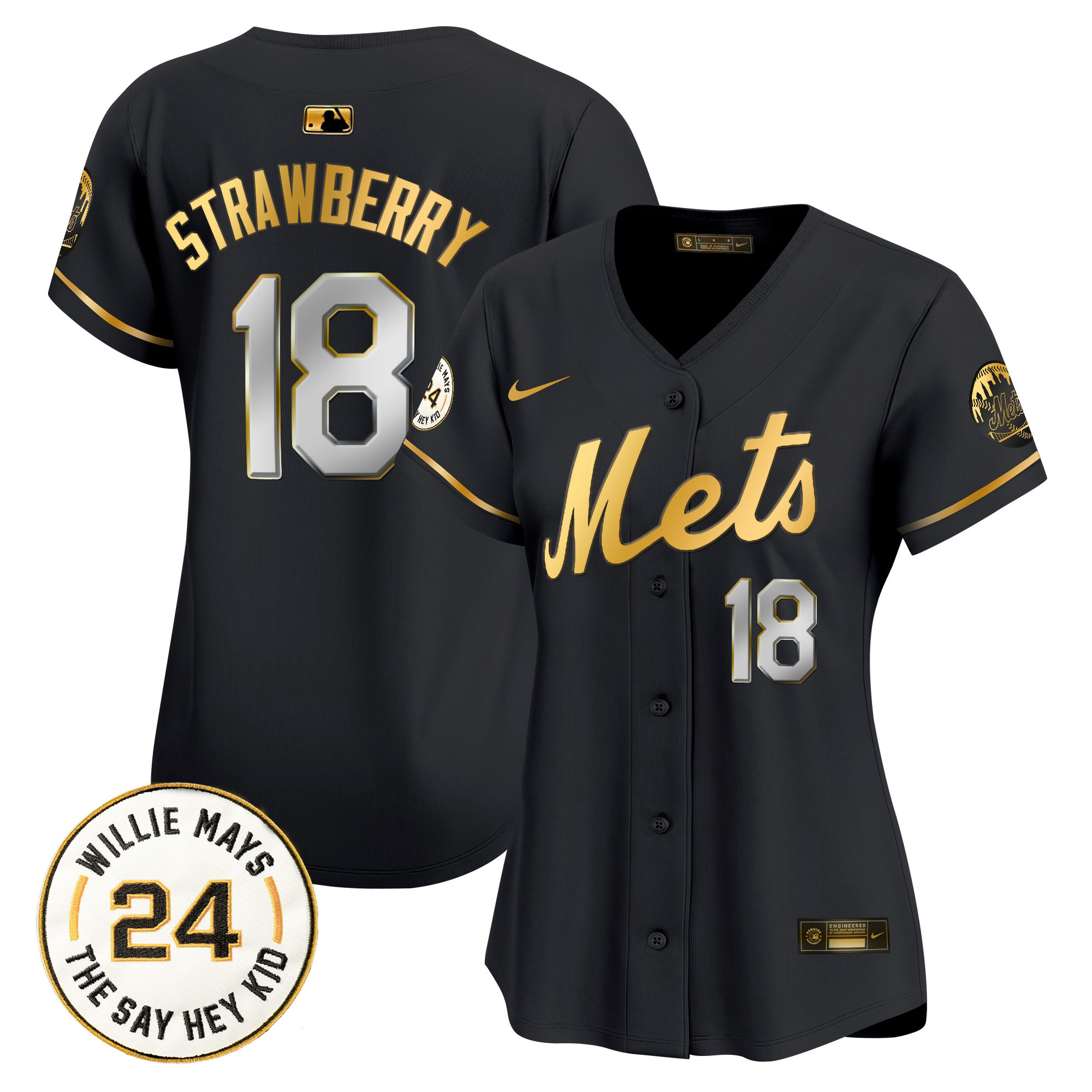 Women's Mets Willie Mays Patch Vapor Premier Limited Jersey - All Stitched