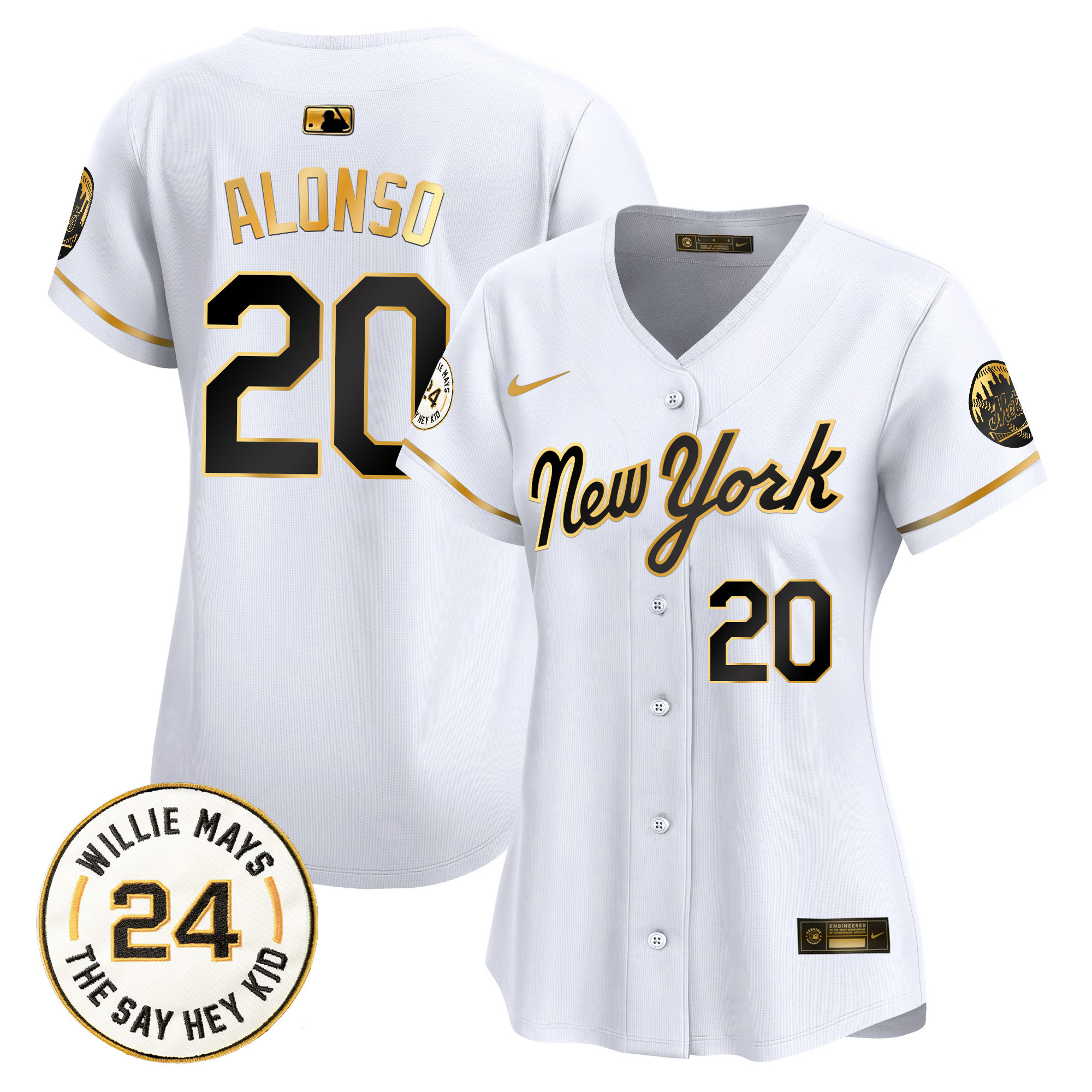Women's Mets Willie Mays Patch Vapor Premier Limited Jersey - All Stitched