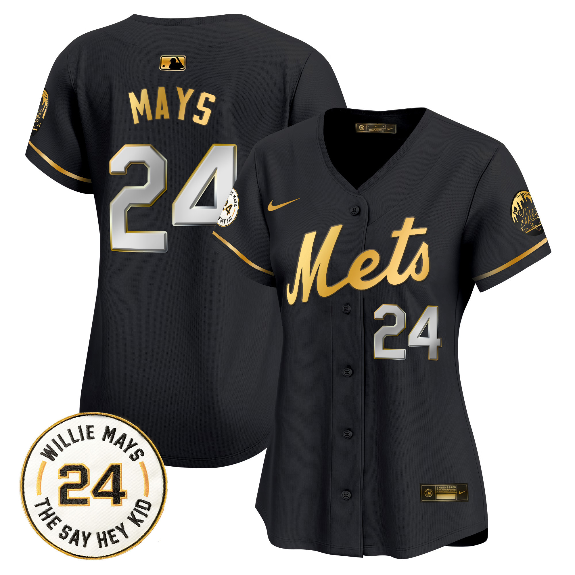 Women's Mets Willie Mays Patch Vapor Premier Limited Jersey - All Stitched