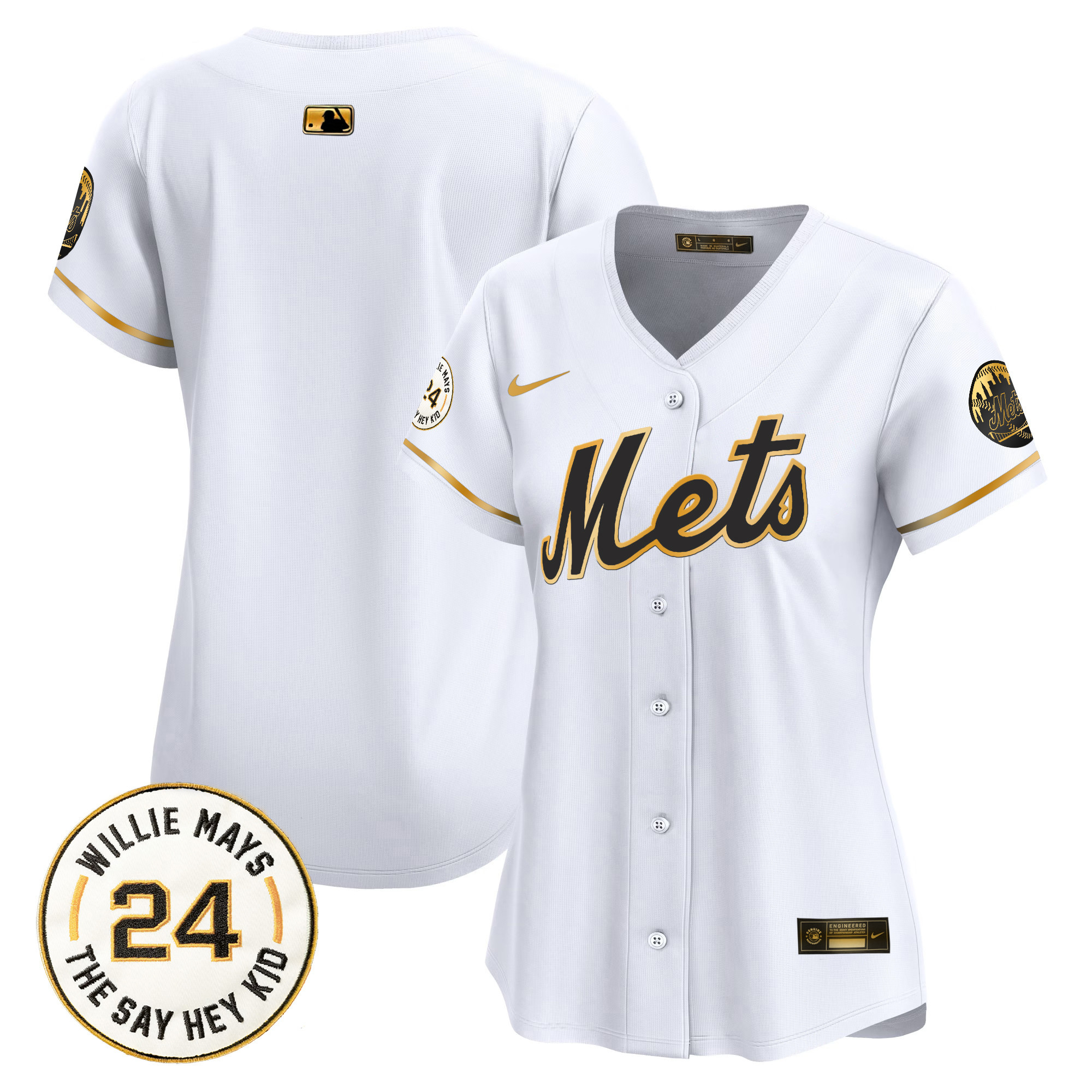 Women's Mets Willie Mays Patch Vapor Premier Limited Jersey - All Stitched