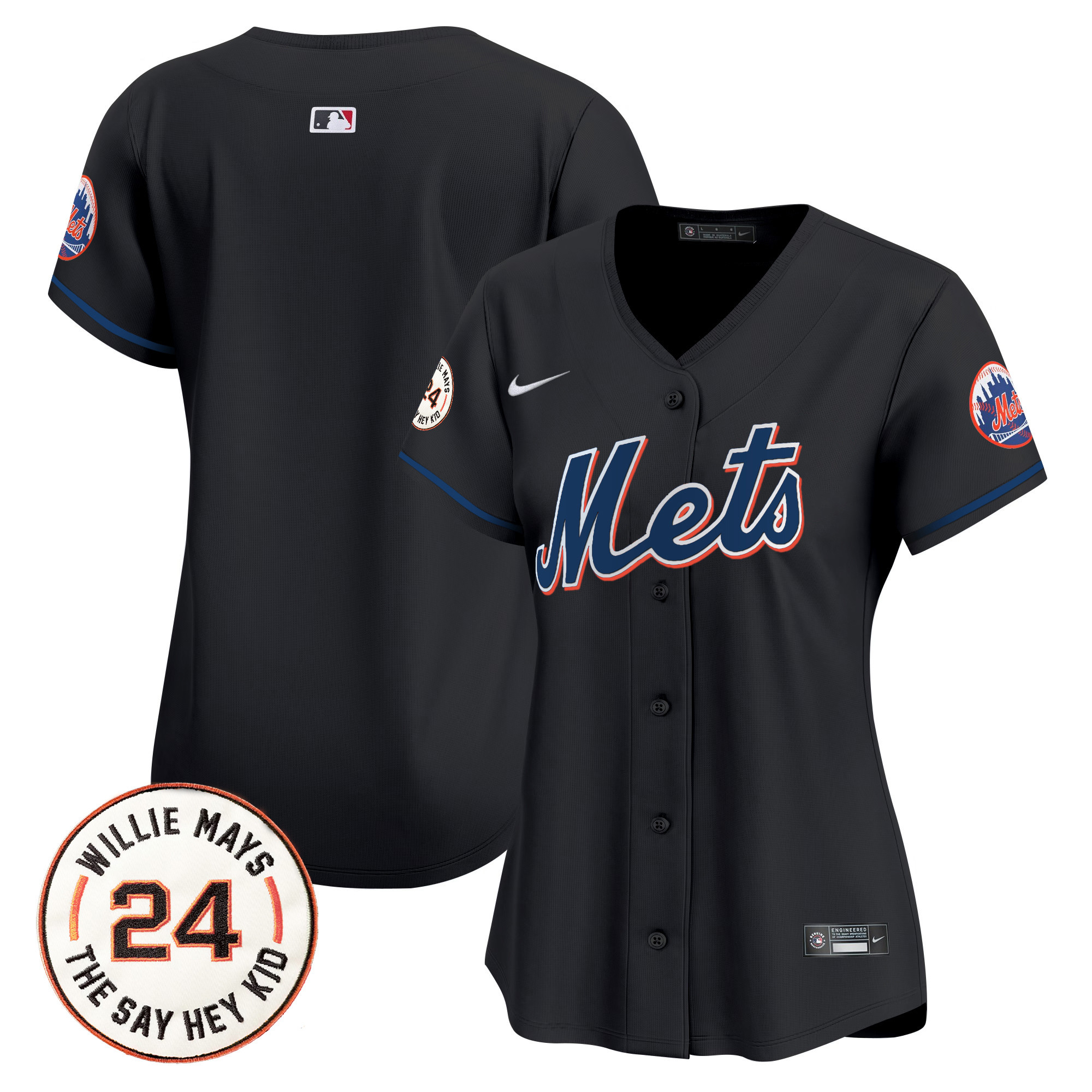 Women's Mets Willie Mays Patch Vapor Premier Limited Jersey - All Stitched