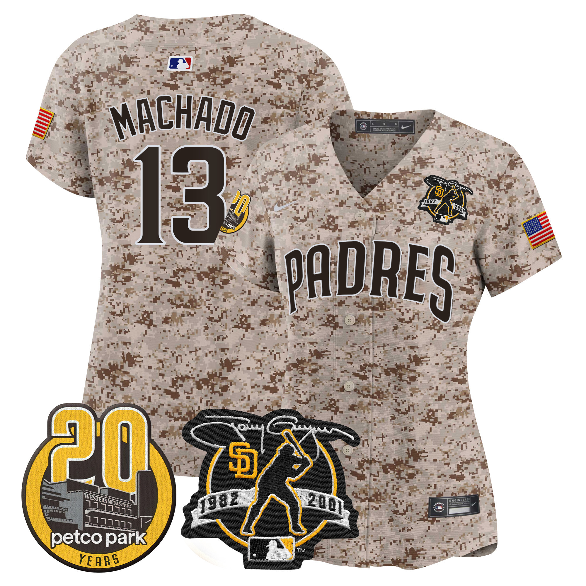 Women's Padres Tony Gwynn & Petco Park 20th Patch USMC Vapor Premier Limited Jersey – All Stitched