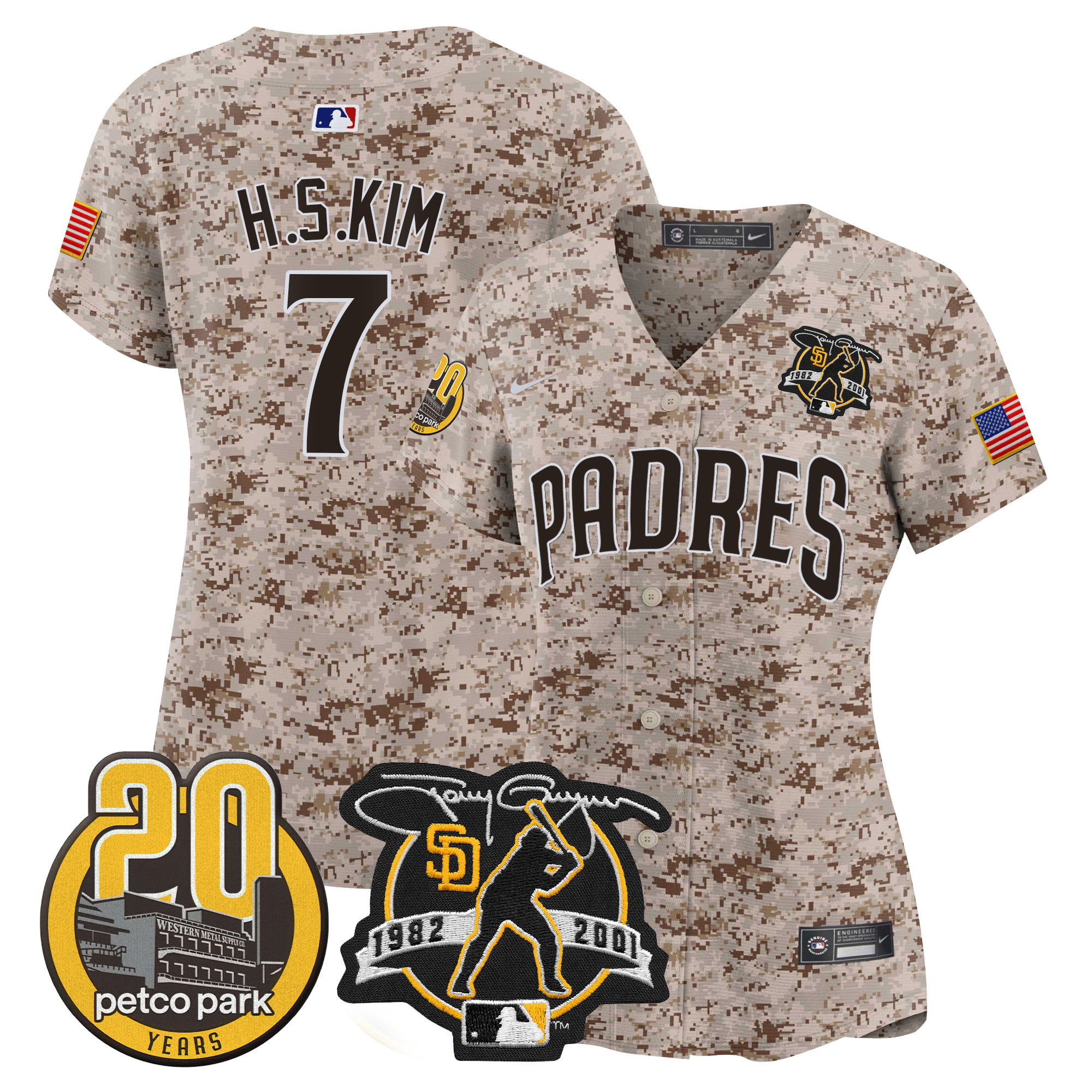 Women's Padres Tony Gwynn & Petco Park 20th Patch USMC Vapor Premier Limited Jersey – All Stitched