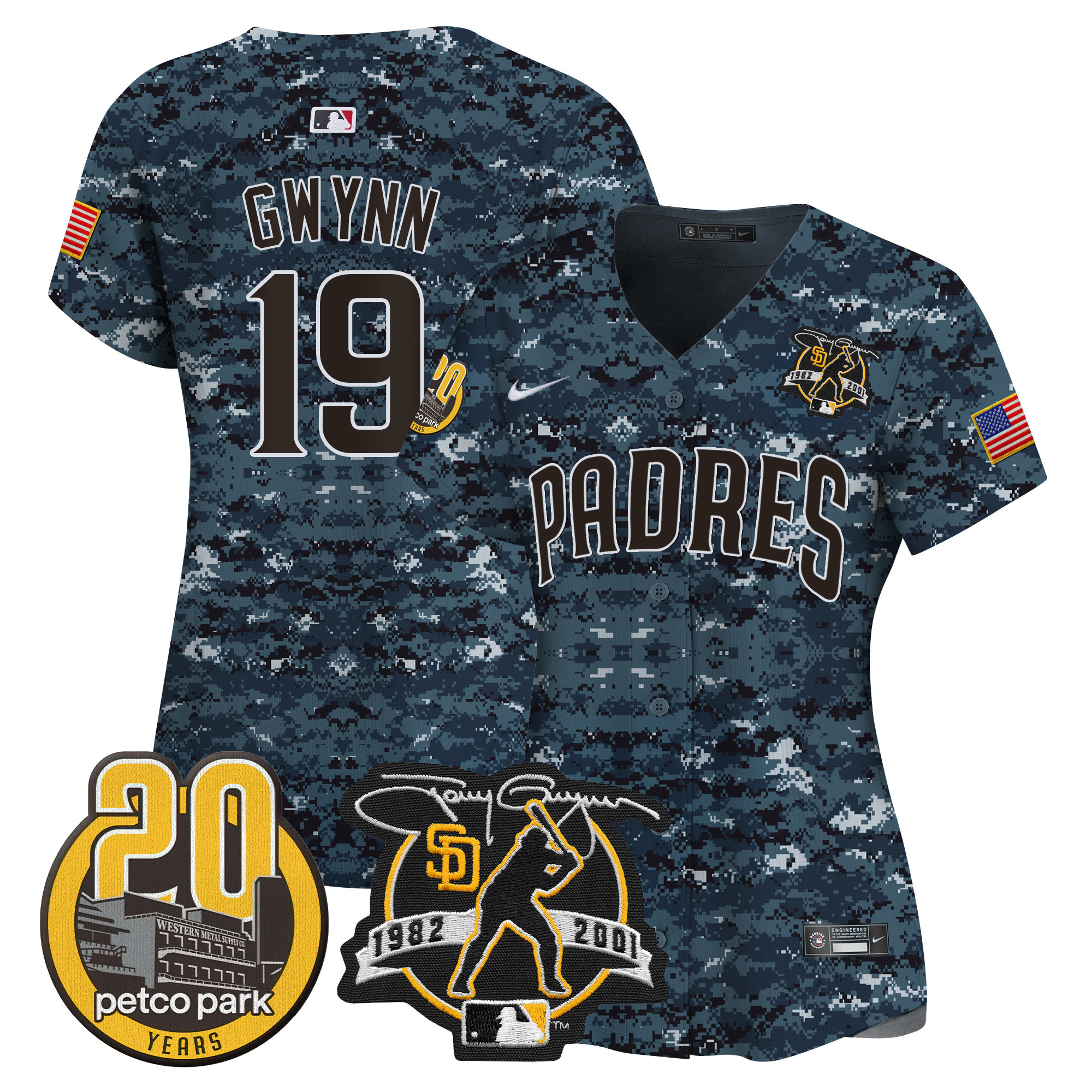 Women's Padres Tony Gwynn & Petco Park 20th Patch USMC Vapor Premier Limited Jersey – All Stitched
