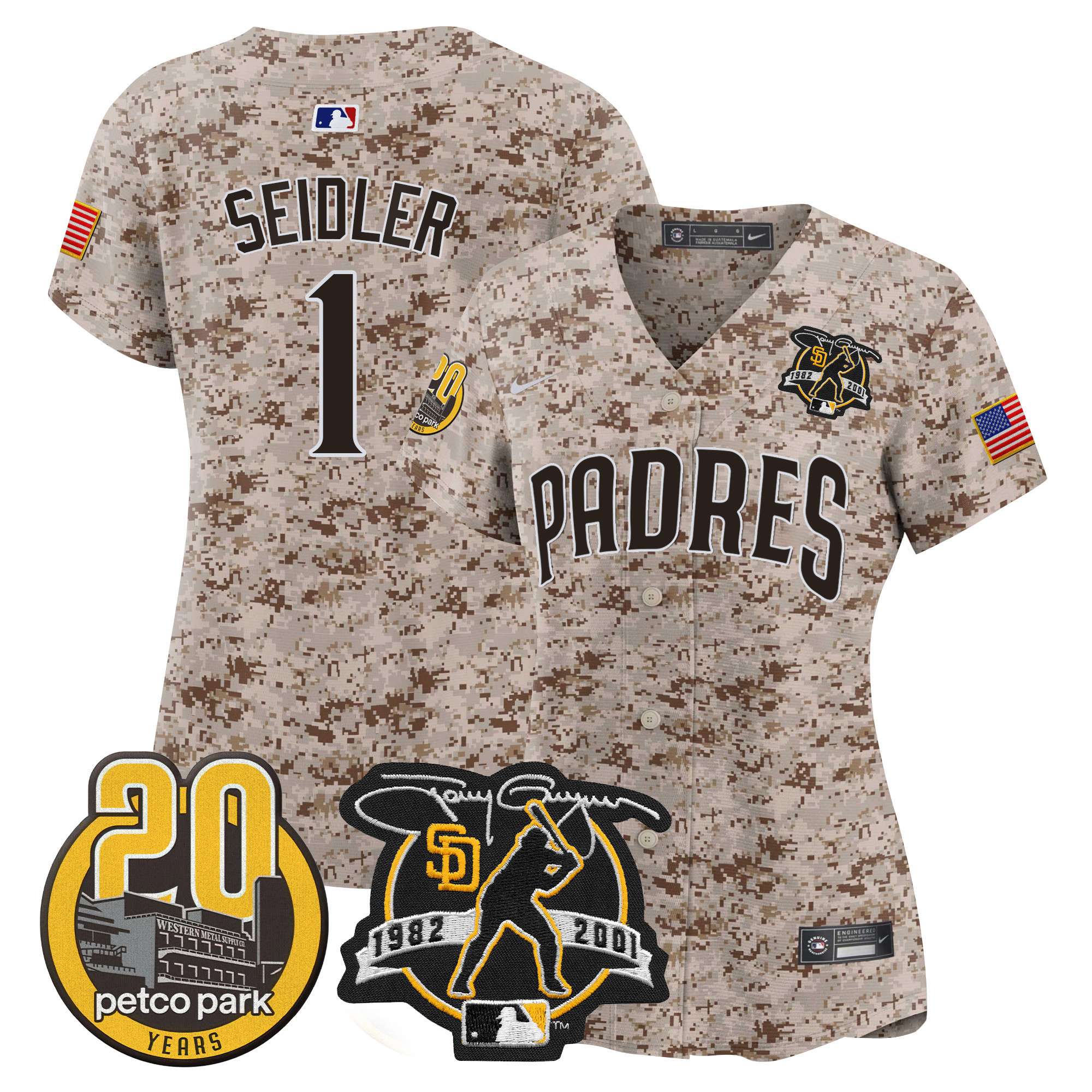 Women's Padres Tony Gwynn & Petco Park 20th Patch USMC Vapor Premier Limited Jersey – All Stitched