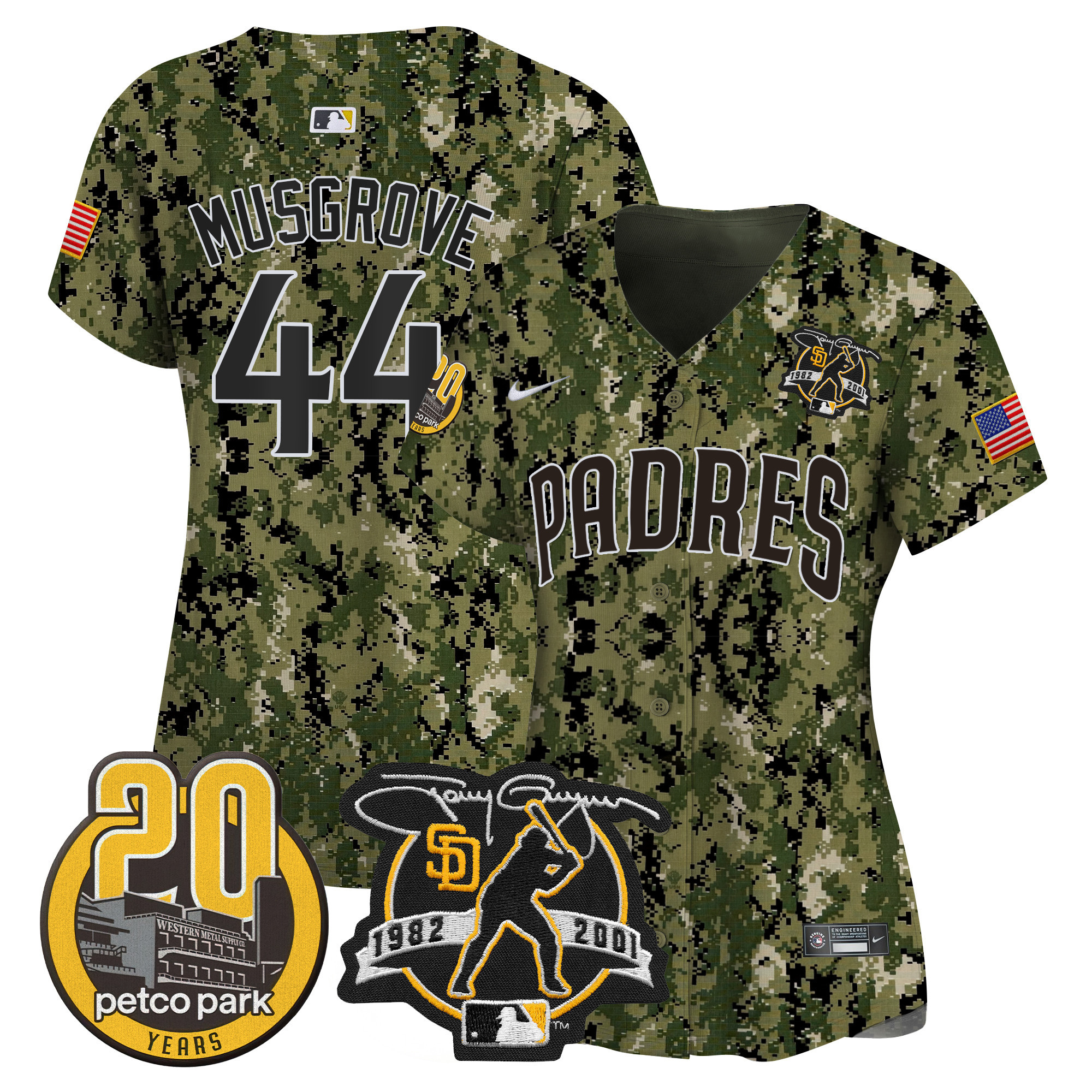 Women's Padres Tony Gwynn & Petco Park 20th Patch USMC Vapor Premier Limited Jersey – All Stitched