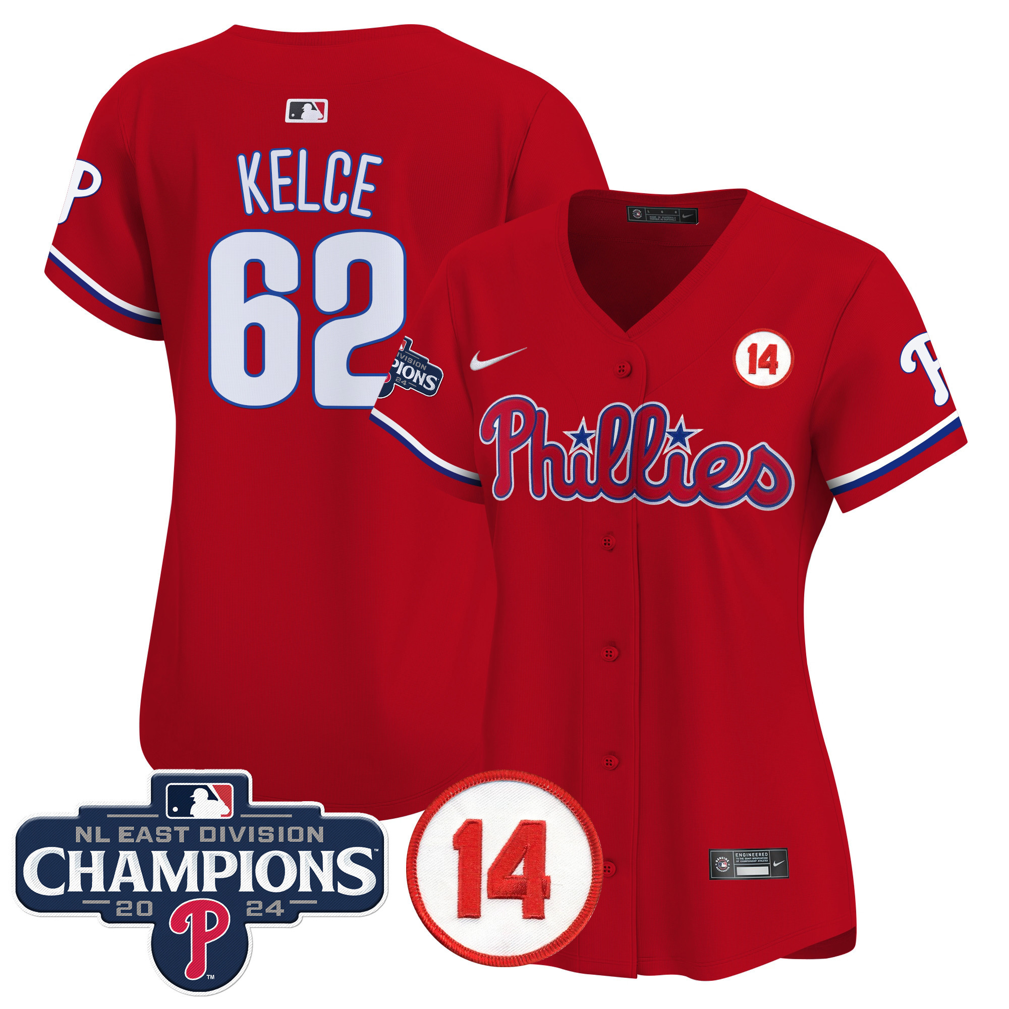 Women's Phillies 2024 NL East Division Champions & Pete Rose Patch Gold Vapor Premier Limited Jersey - All Stitched